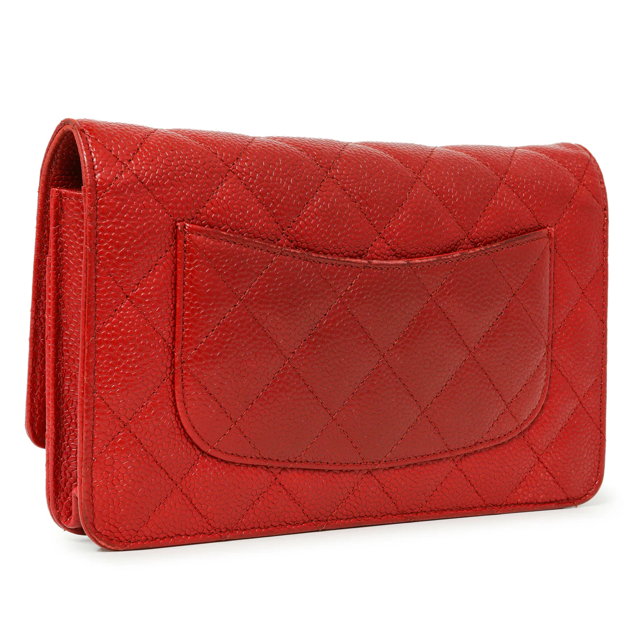 Chanel Red Quilted Caviar Classic Wallet on Chain WOC - Image 2