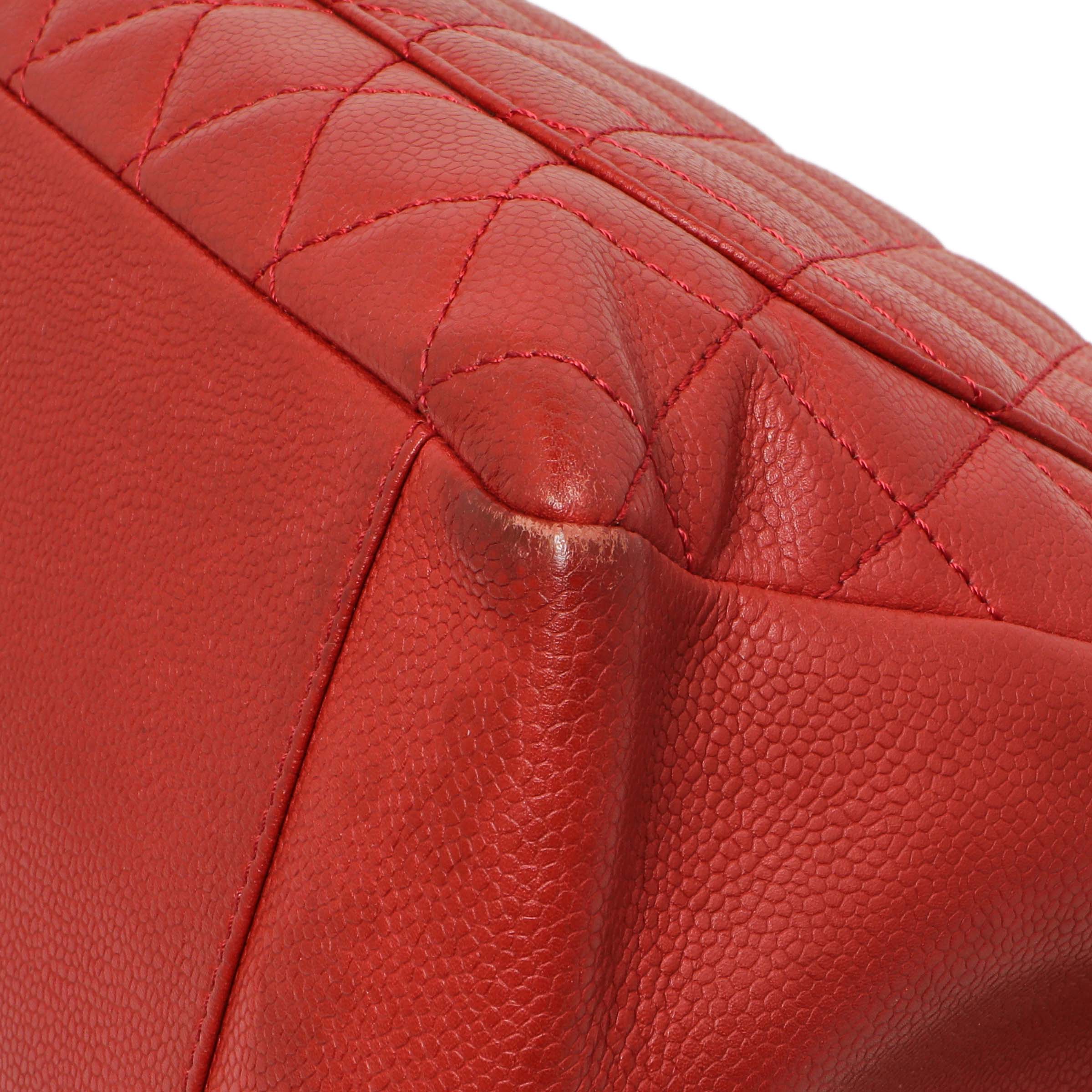 Chanel Red Quilted Caviar Grand Shopping Tote GST - Image 7