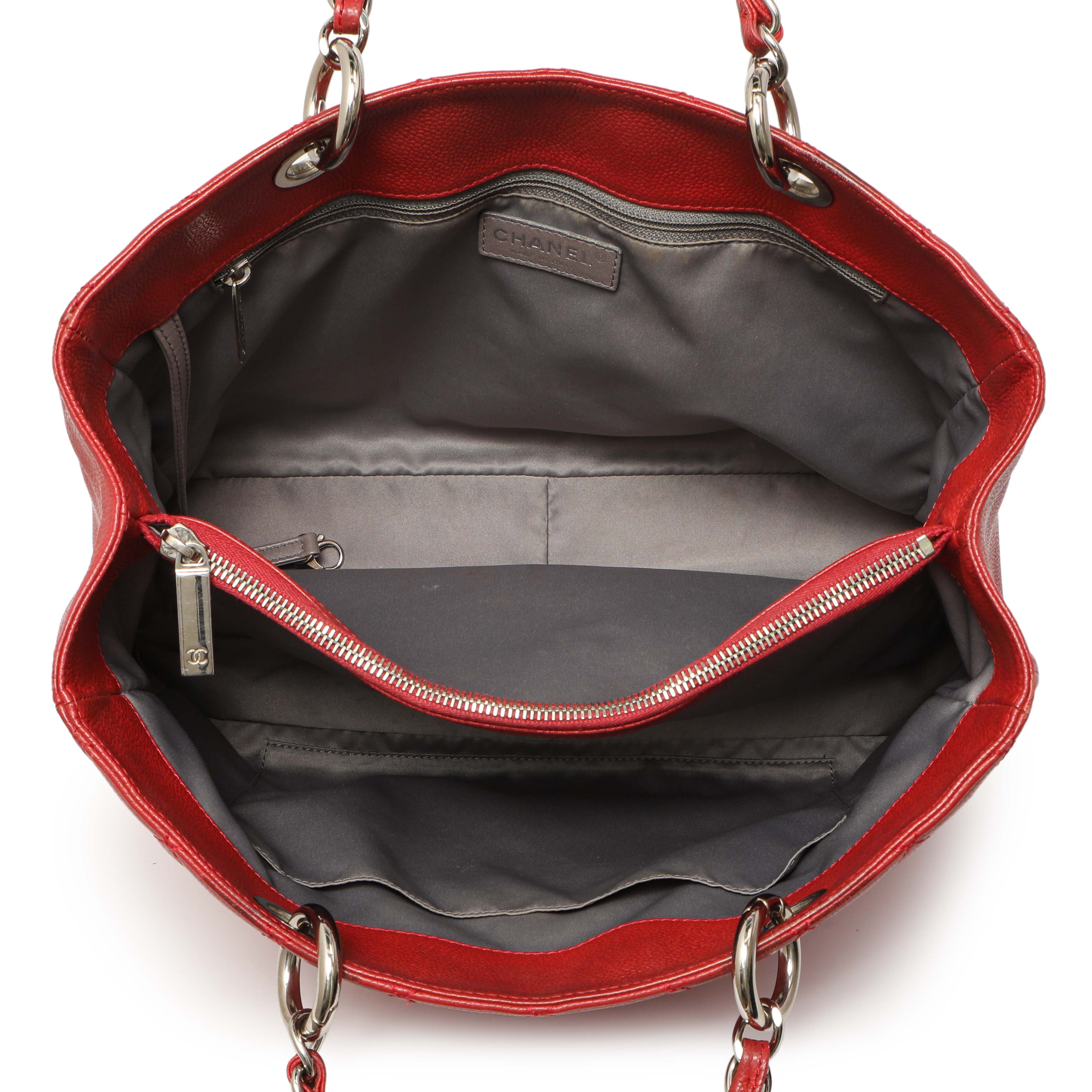 Chanel Red Quilted Caviar Grand Shopping Tote GST - Image 8