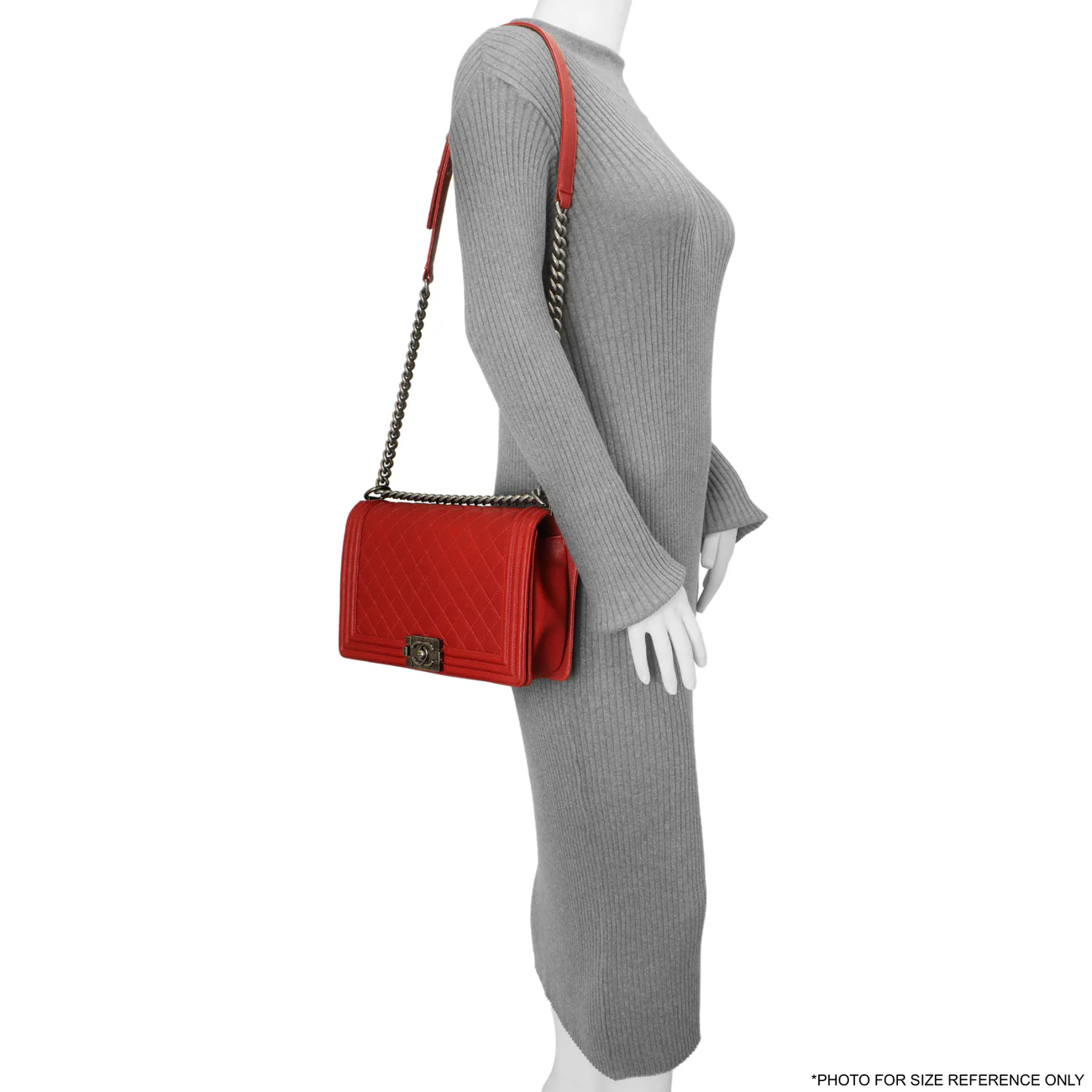 Chanel Red Quilted Caviar New Medium Boy Bag - Image 11