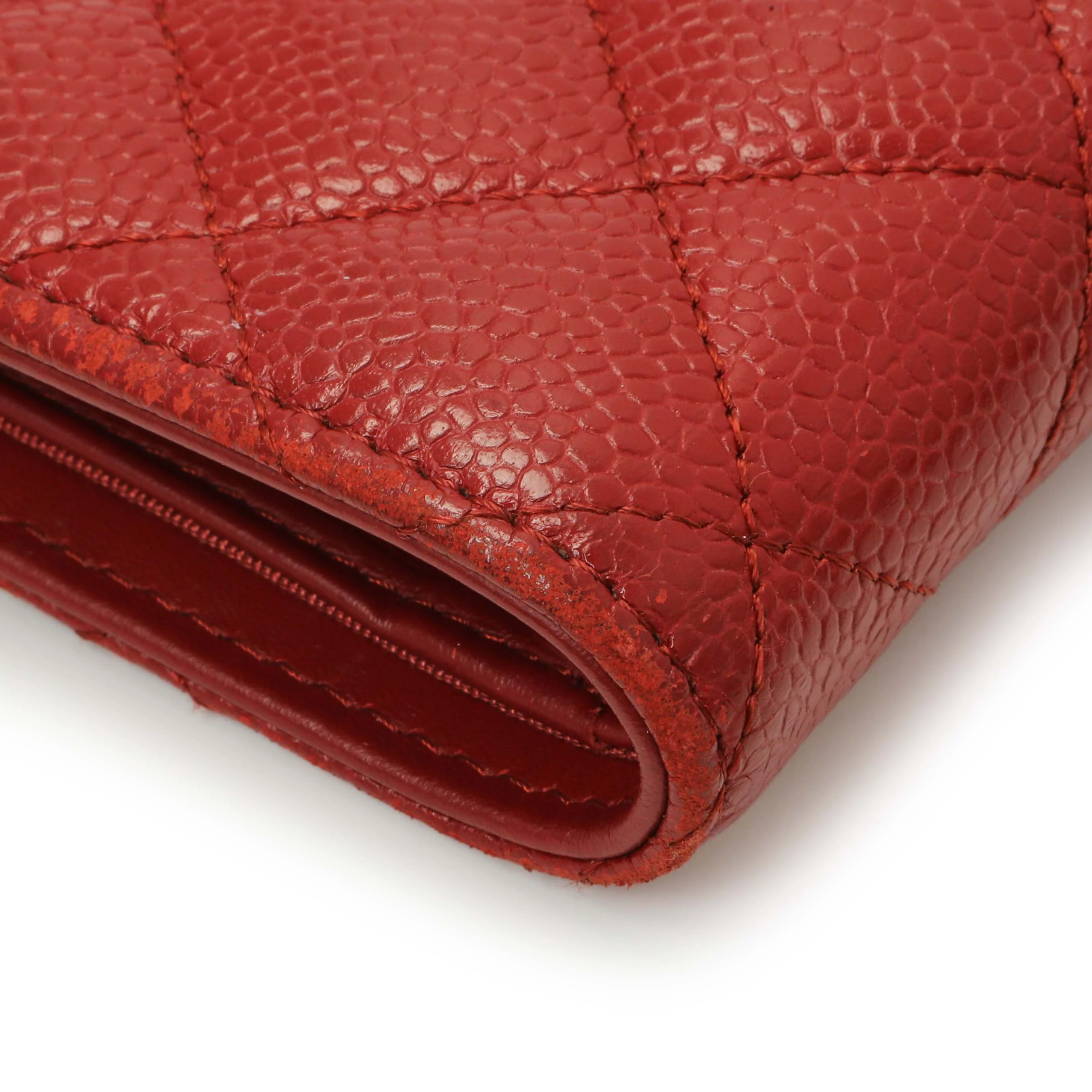 Chanel Red Quilted Caviar Yen Wallet - Image 6
