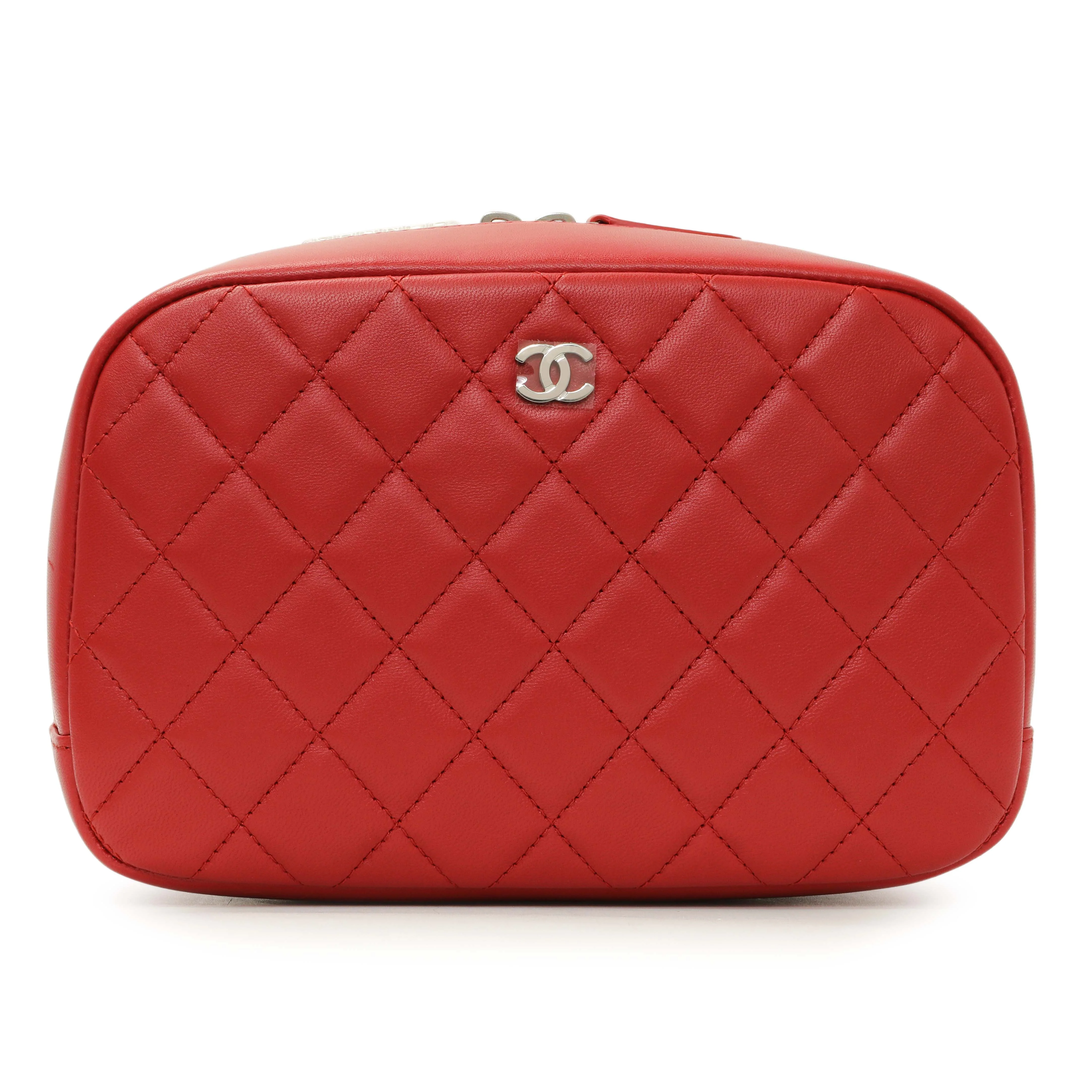 Chanel Red Quilted Lambskin Curvy Pouch Cosmetic Case