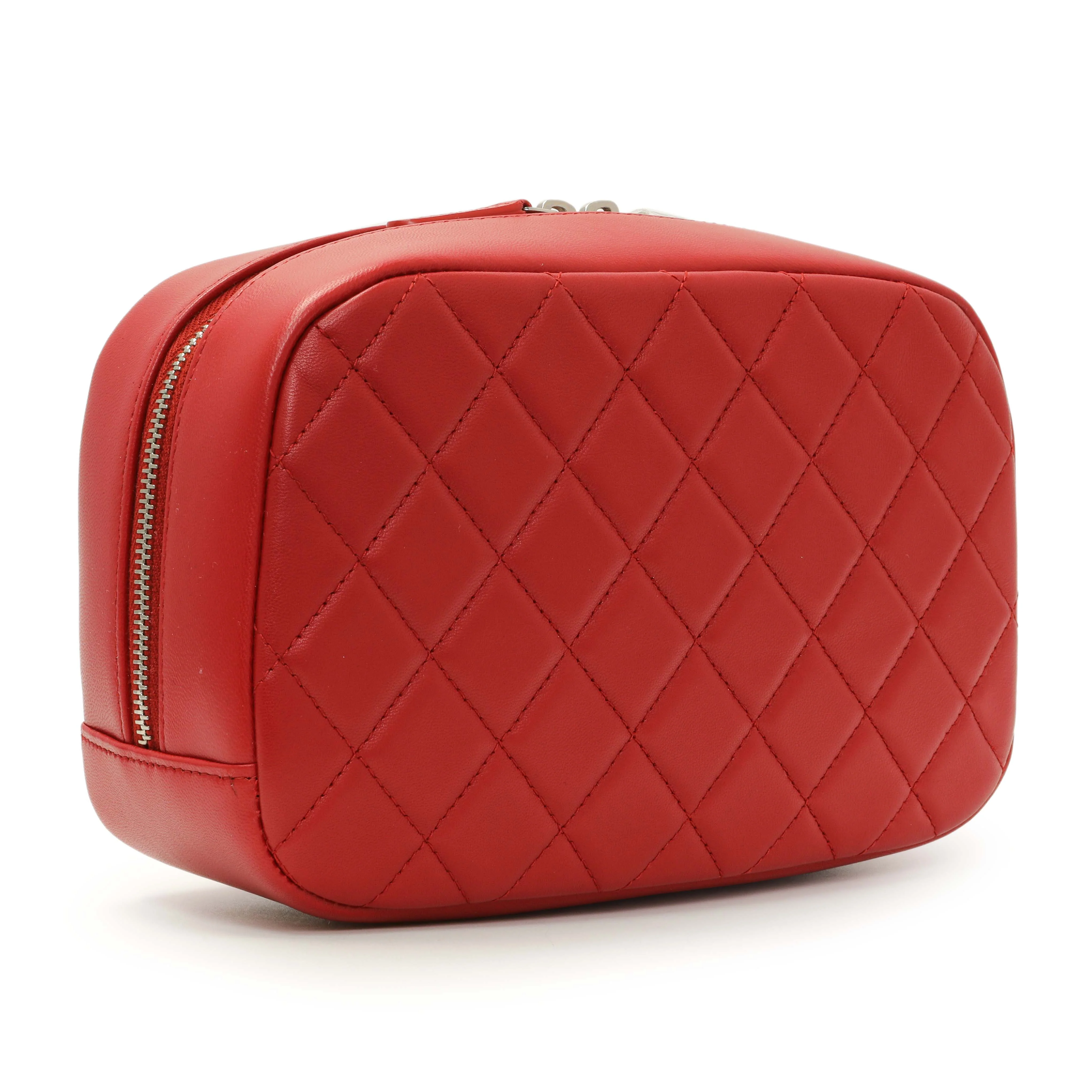 Chanel Red Quilted Lambskin Curvy Pouch Cosmetic Case - Image 2