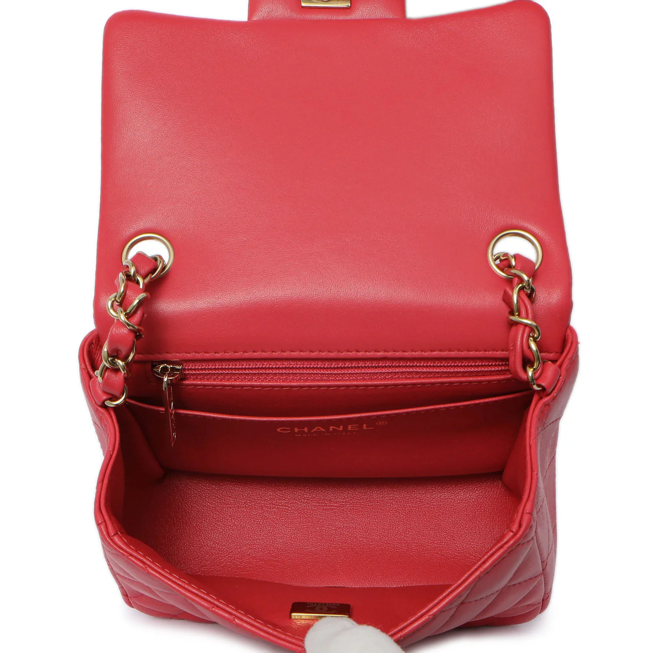 Chanel Red Quilted Lambskin Mini Square Flap - Image 5
