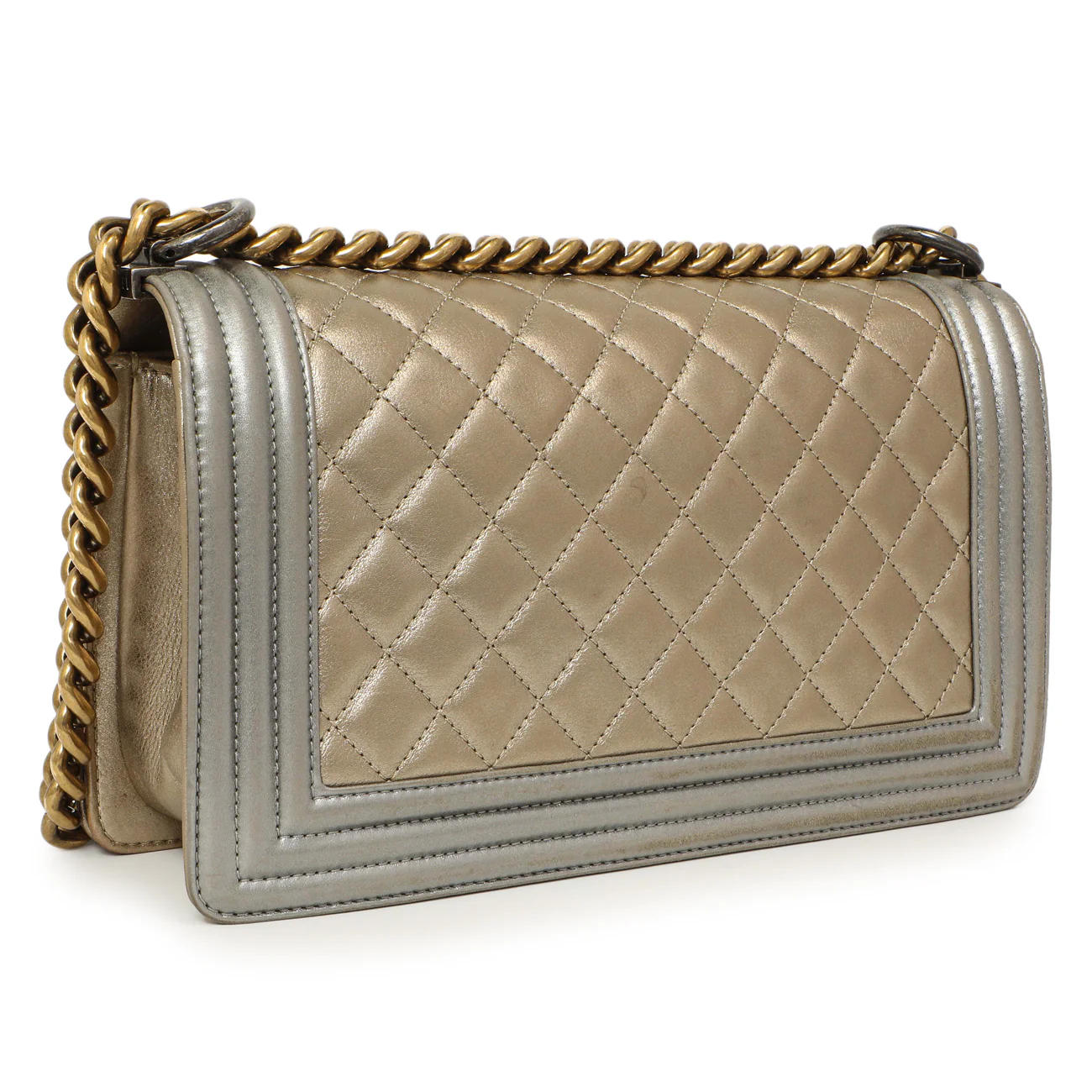 Chanel Silver Gold Quilted Calfskin Medium Boy Bag - Image 2