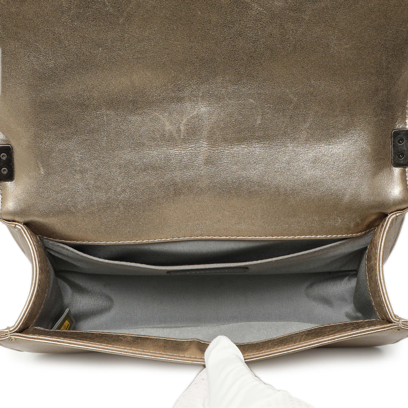 Chanel Silver Gold Quilted Calfskin Medium Boy Bag - Image 8
