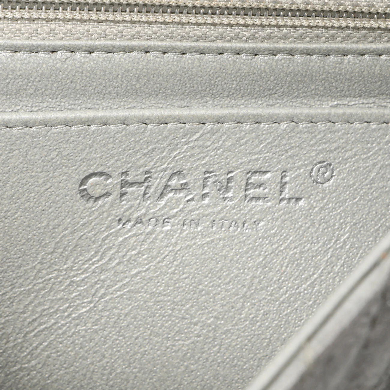 Chanel Silver Metallic Patent Crumpled Calfskin Chevron Quilted Mini Square Flap - Image 6