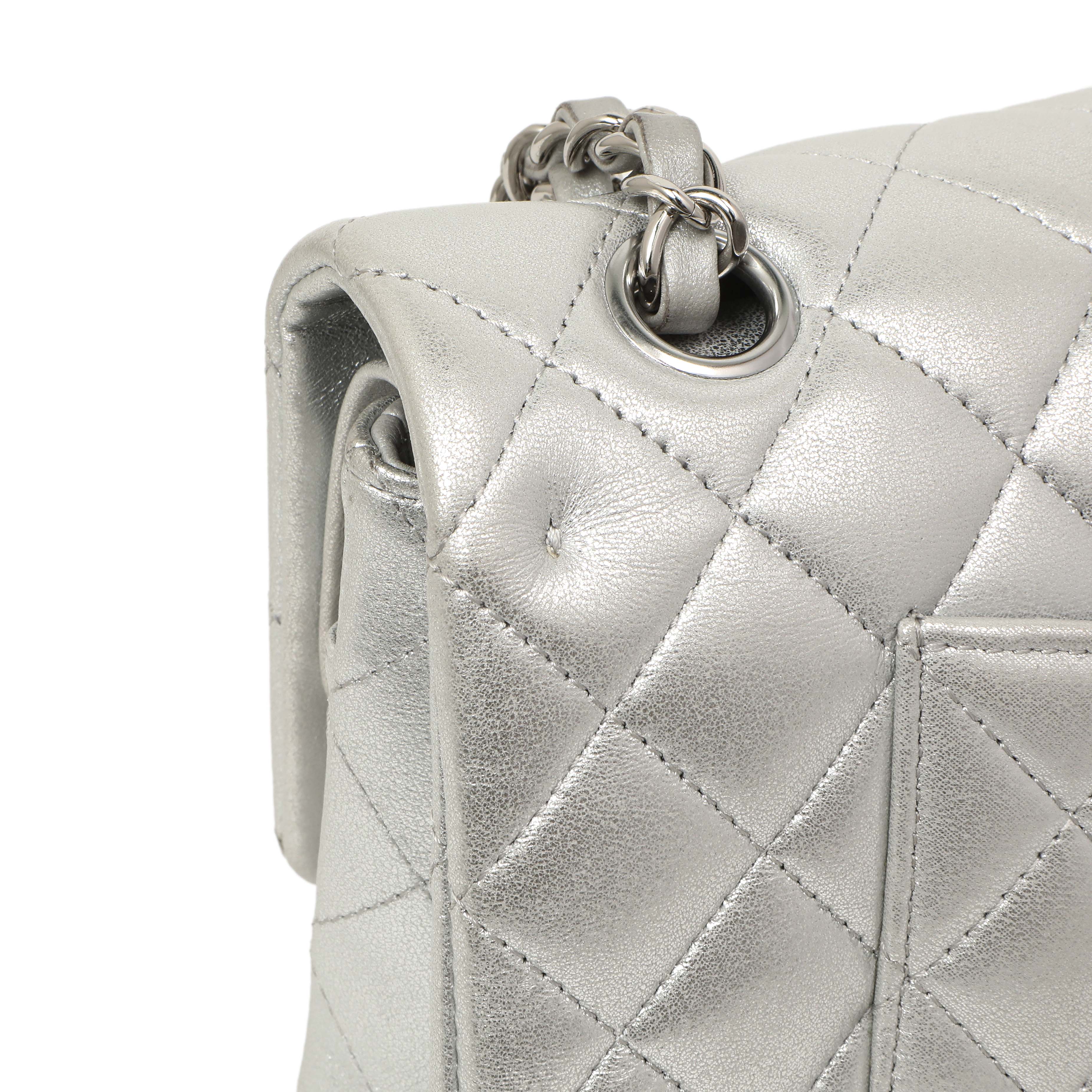 Chanel Silver Quilted Calfskin Medium Classic Double Flap - Image 12