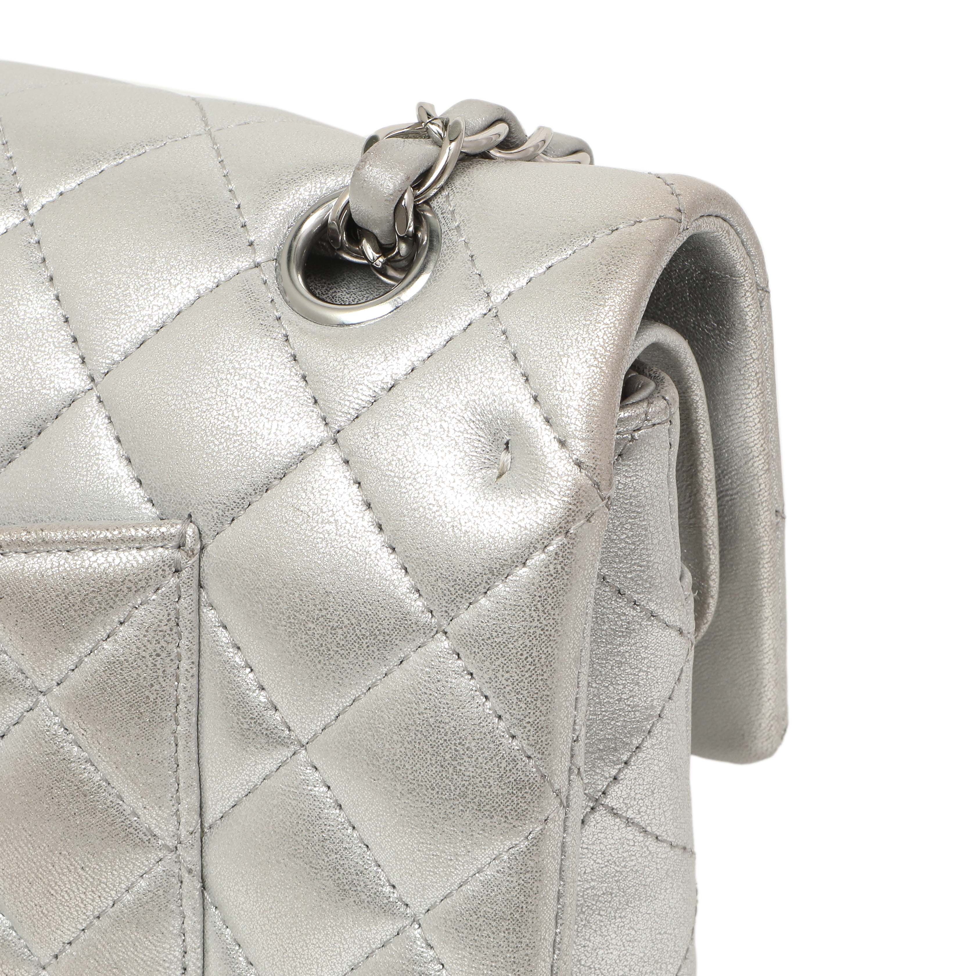 Chanel Silver Quilted Calfskin Medium Classic Double Flap - Image 13