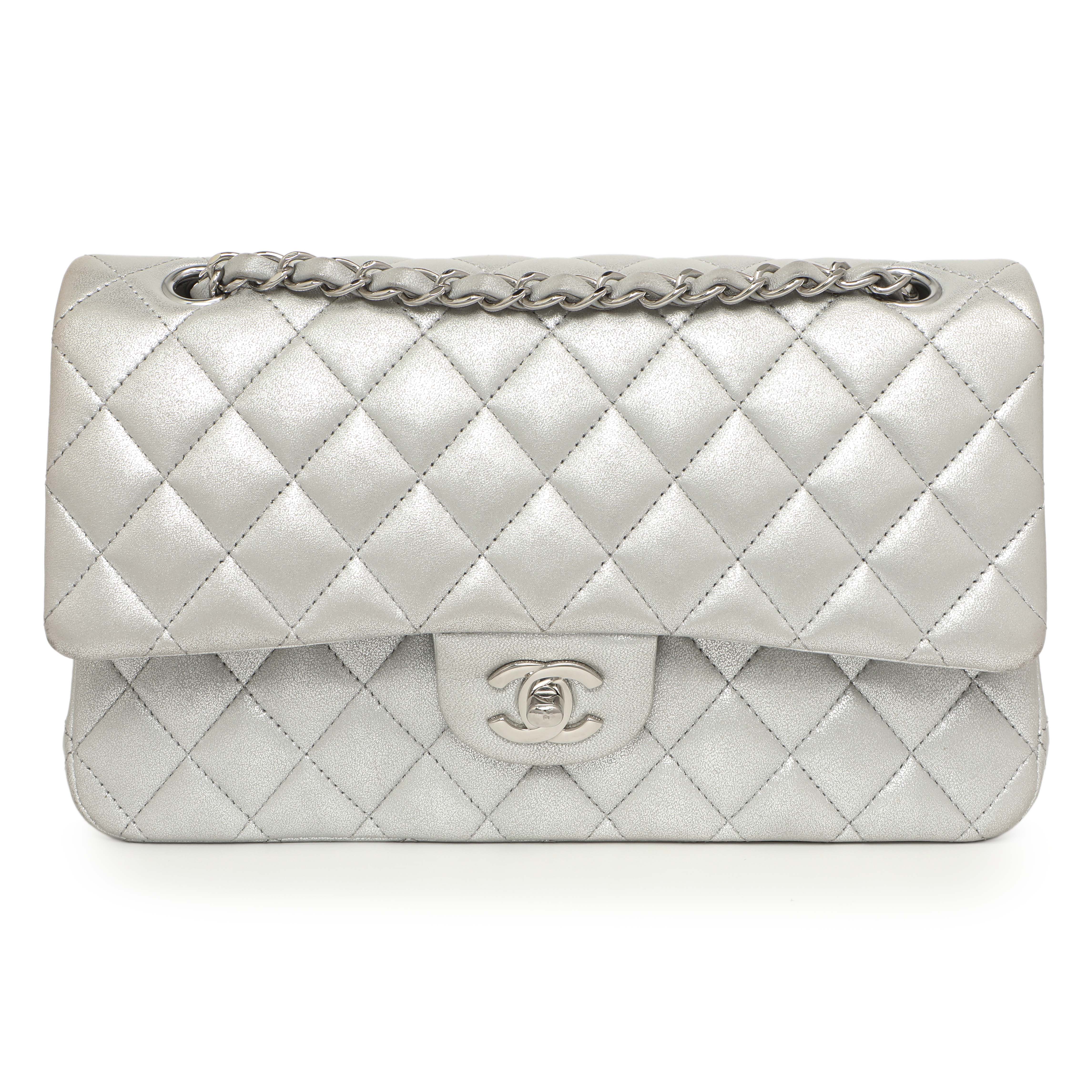 Chanel Silver Quilted Calfskin Medium Classic Double Flap - Image 2
