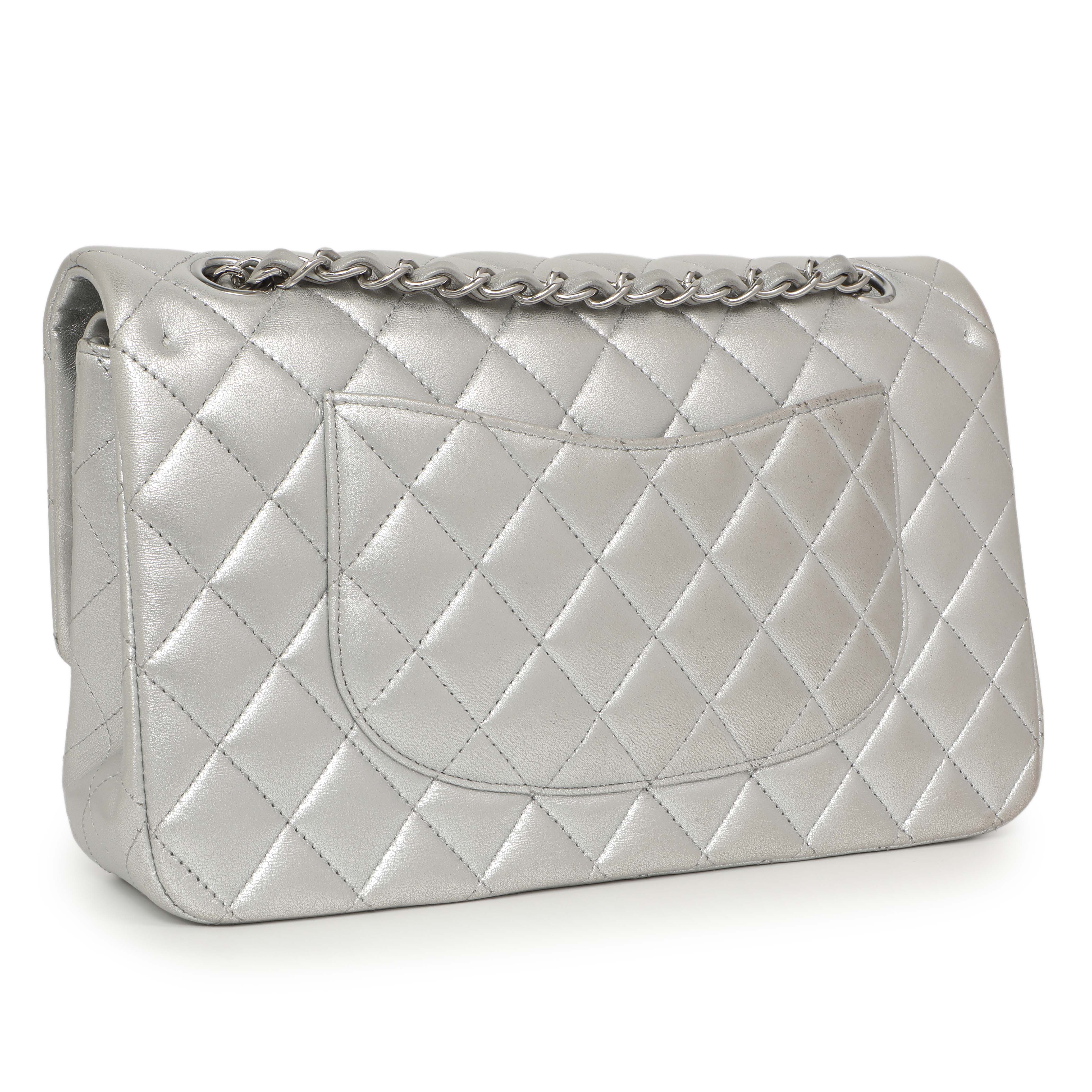 Chanel Silver Quilted Calfskin Medium Classic Double Flap - Image 3