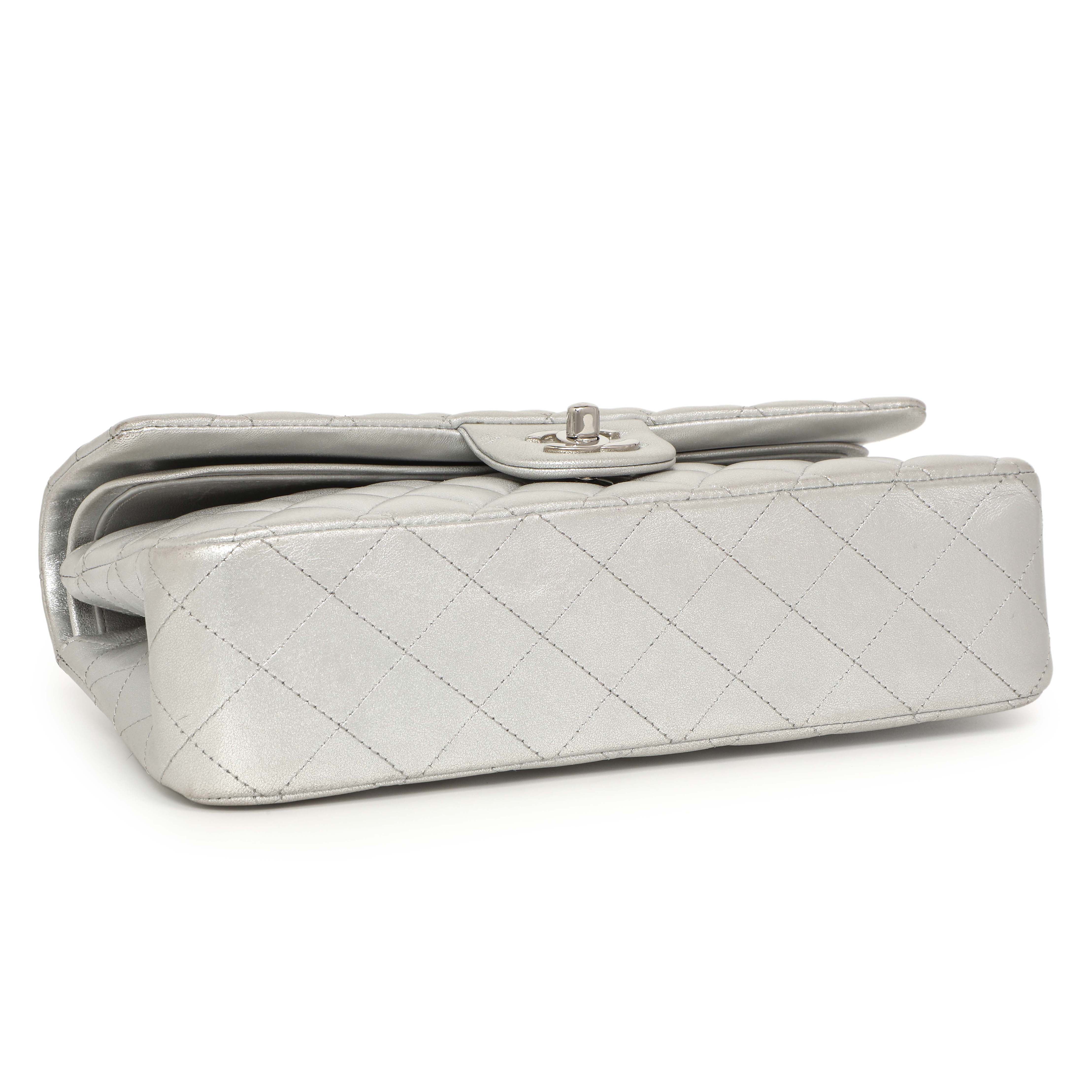 Chanel Silver Quilted Calfskin Medium Classic Double Flap - Image 4