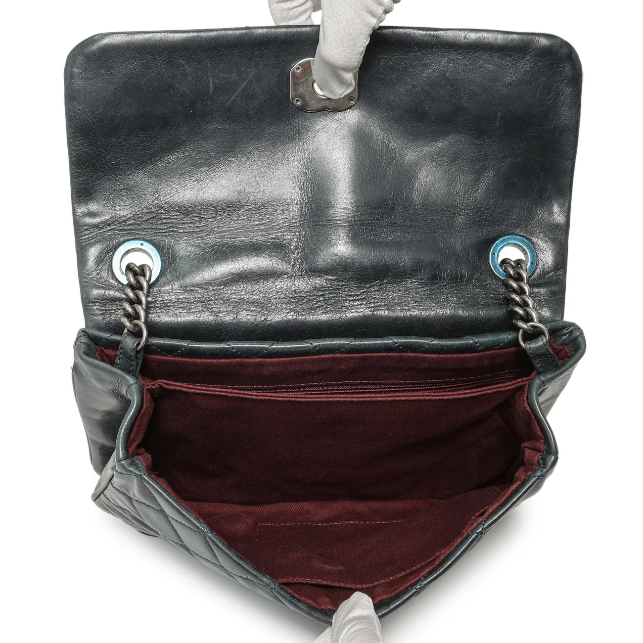 Chanel Teal Glazed Calfskin Crossbody Flap - Image 8