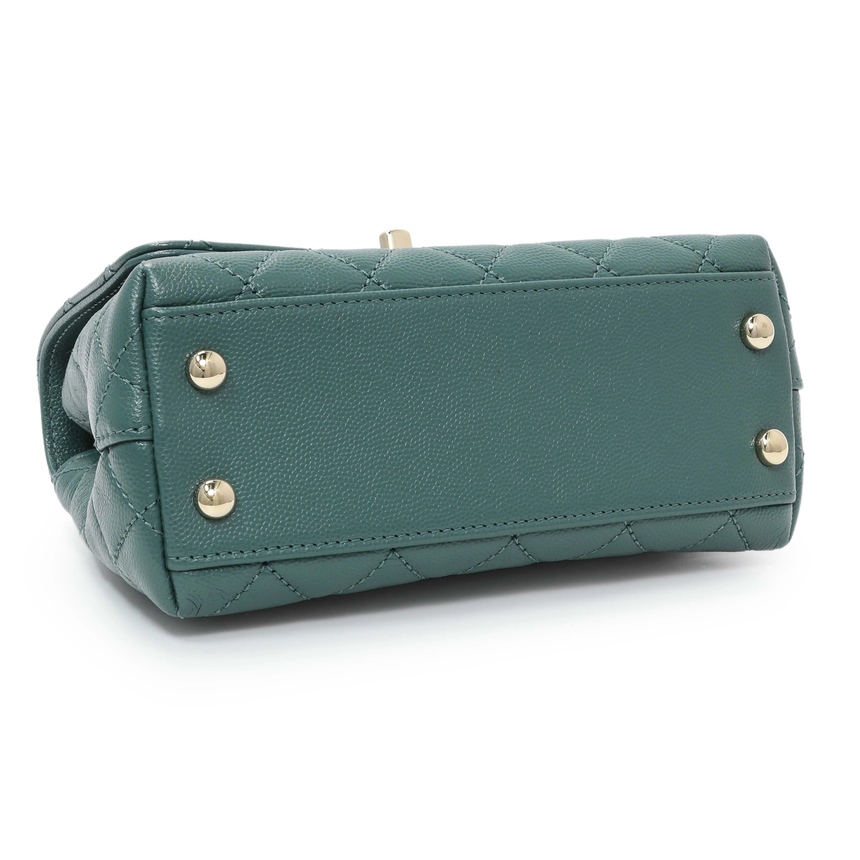Chanel Teal Quilted Caviar Extra Mini Coco Handle Flap - Image 3