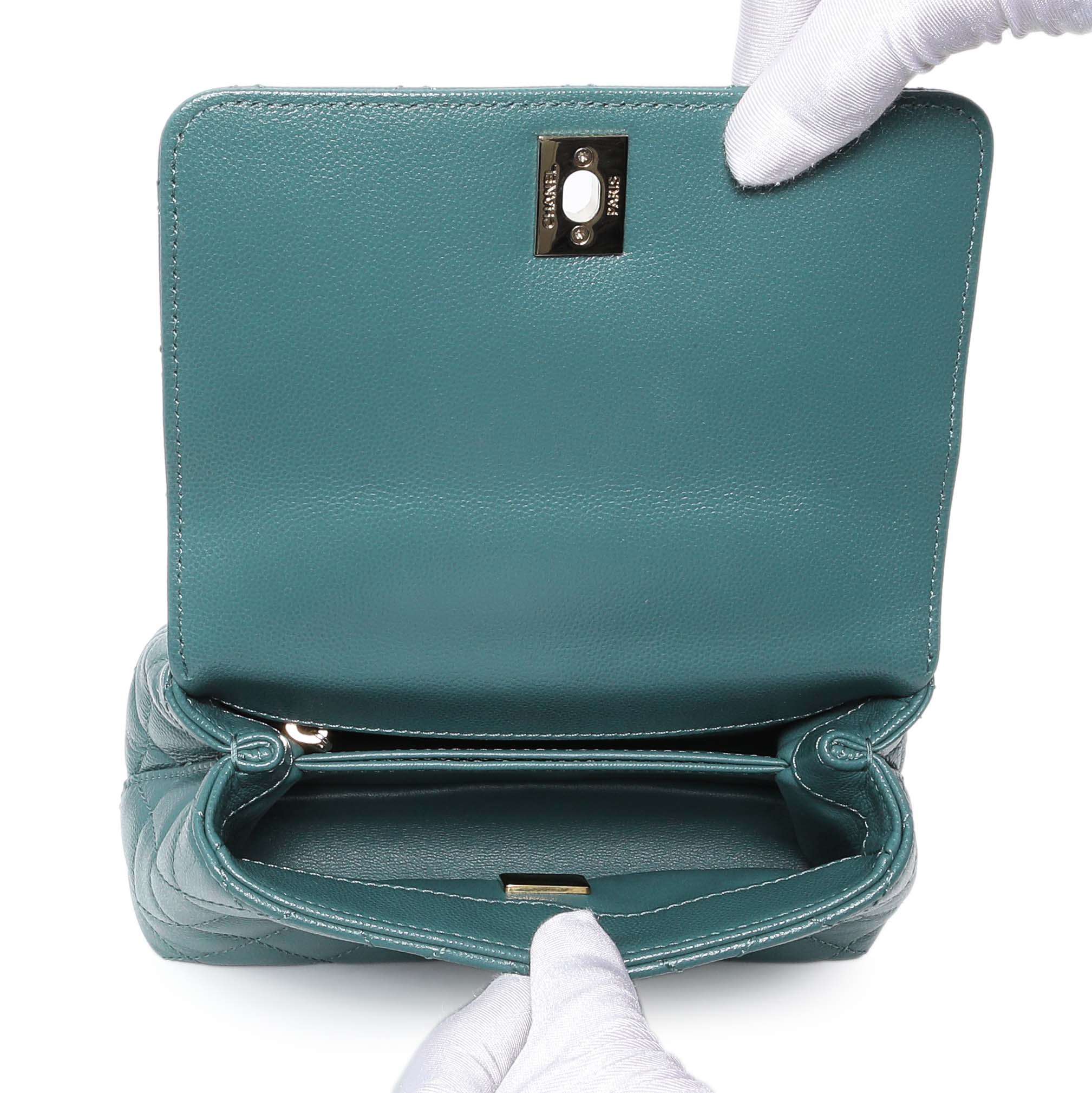Chanel Teal Quilted Caviar Extra Mini Coco Handle Flap - Image 4