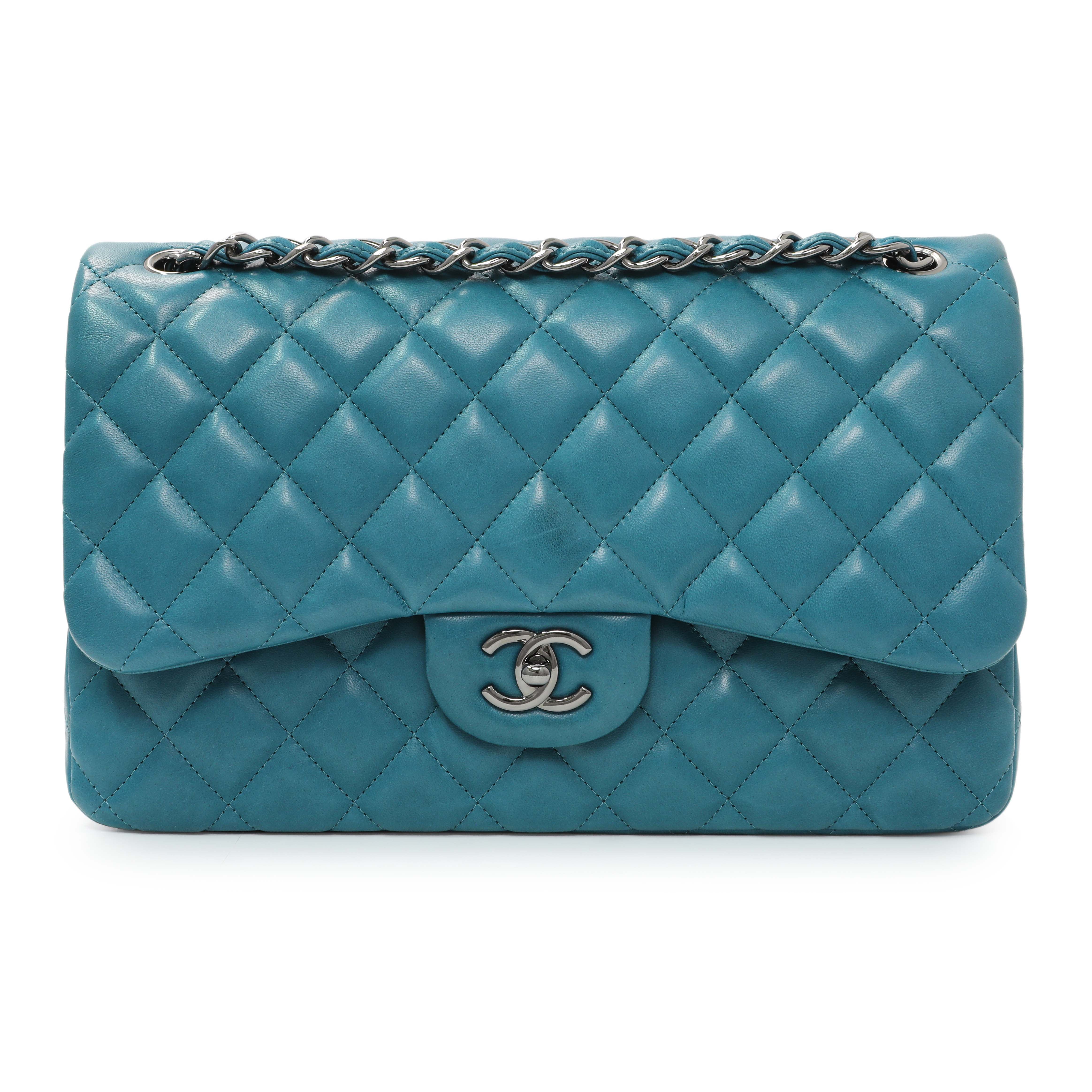 Chanel Teal Quilted Lambskin Jumbo Classic Double Flap