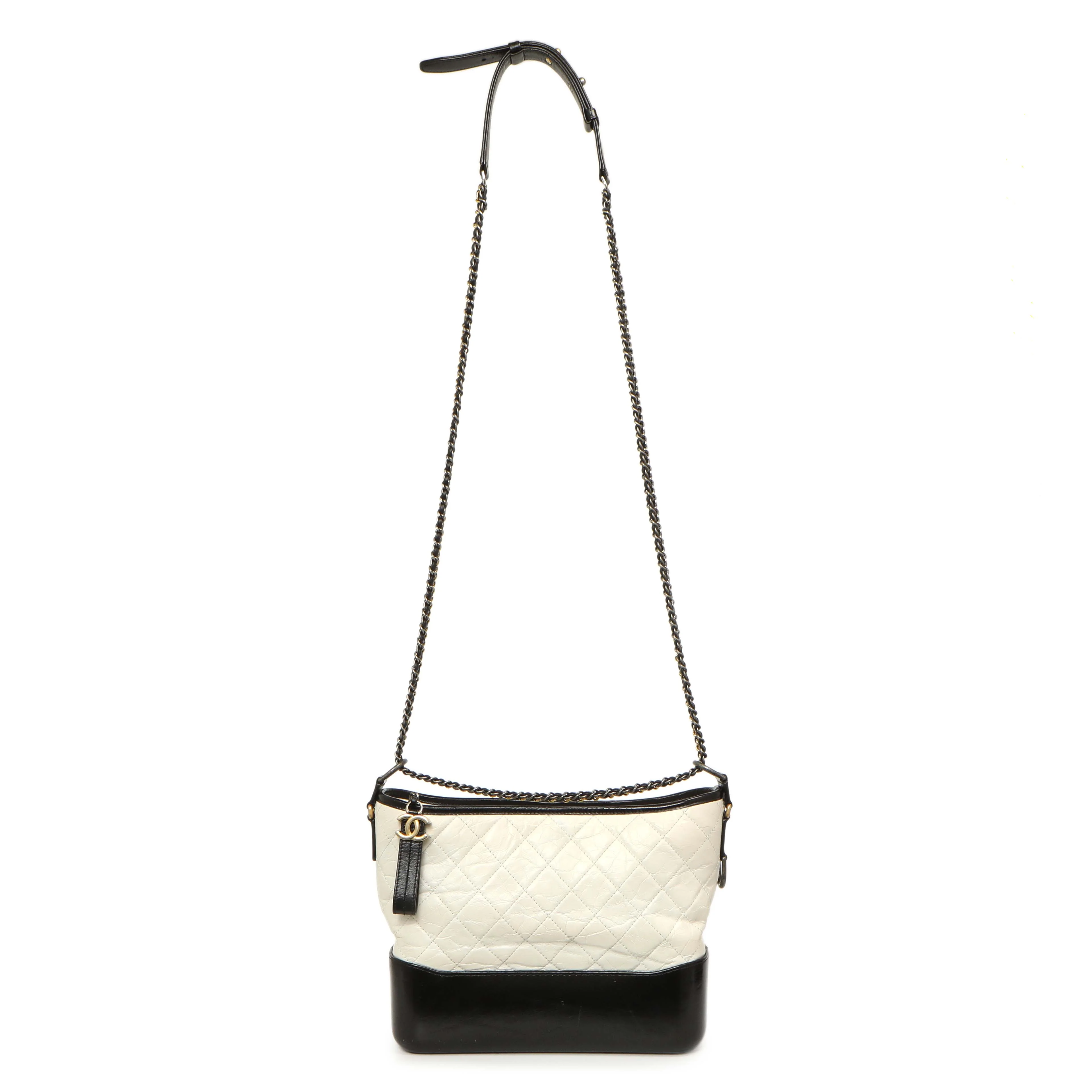 Chanel White Black Aged Calfskin Medium Gabrielle Hobo