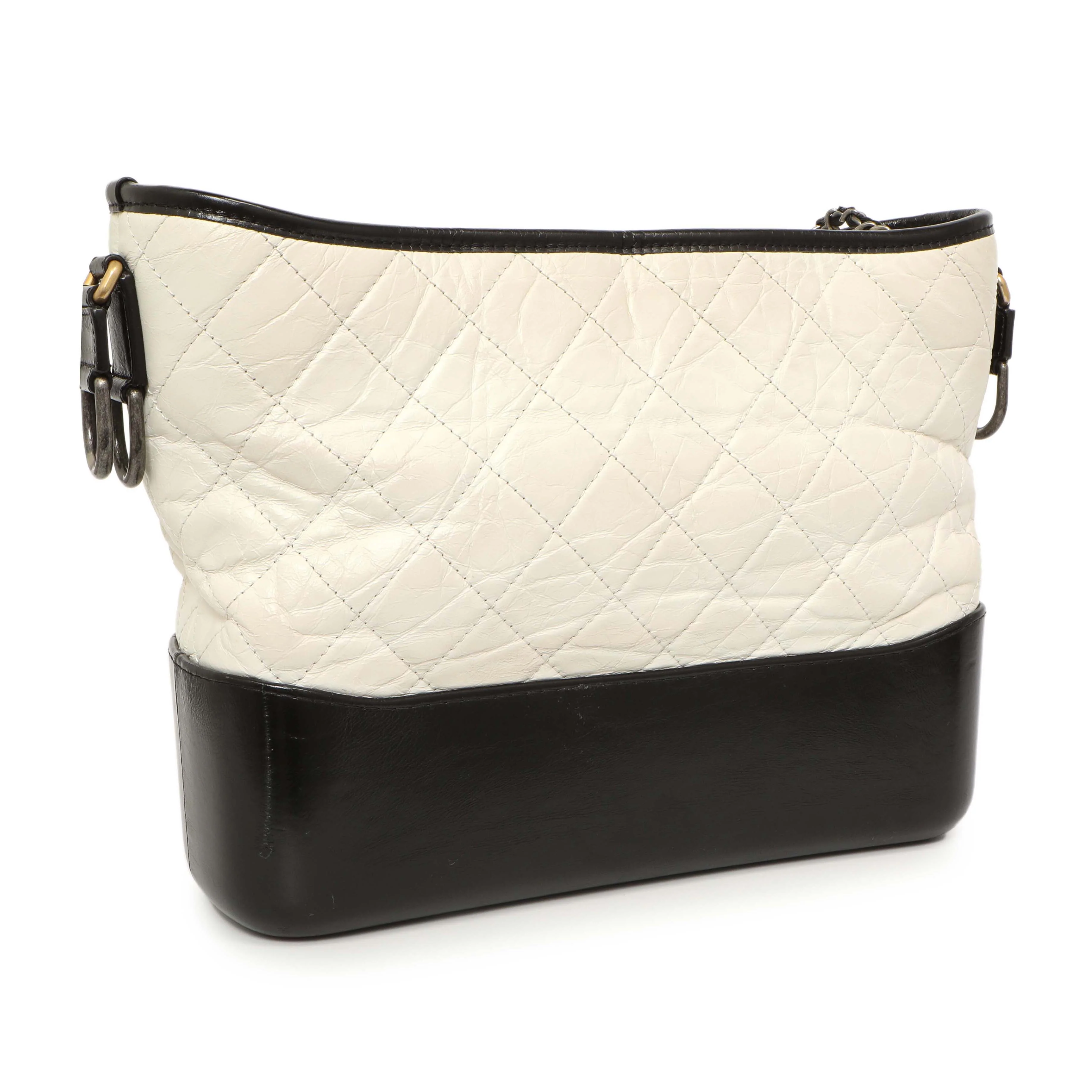 Chanel White Black Aged Calfskin Medium Gabrielle Hobo - Image 3