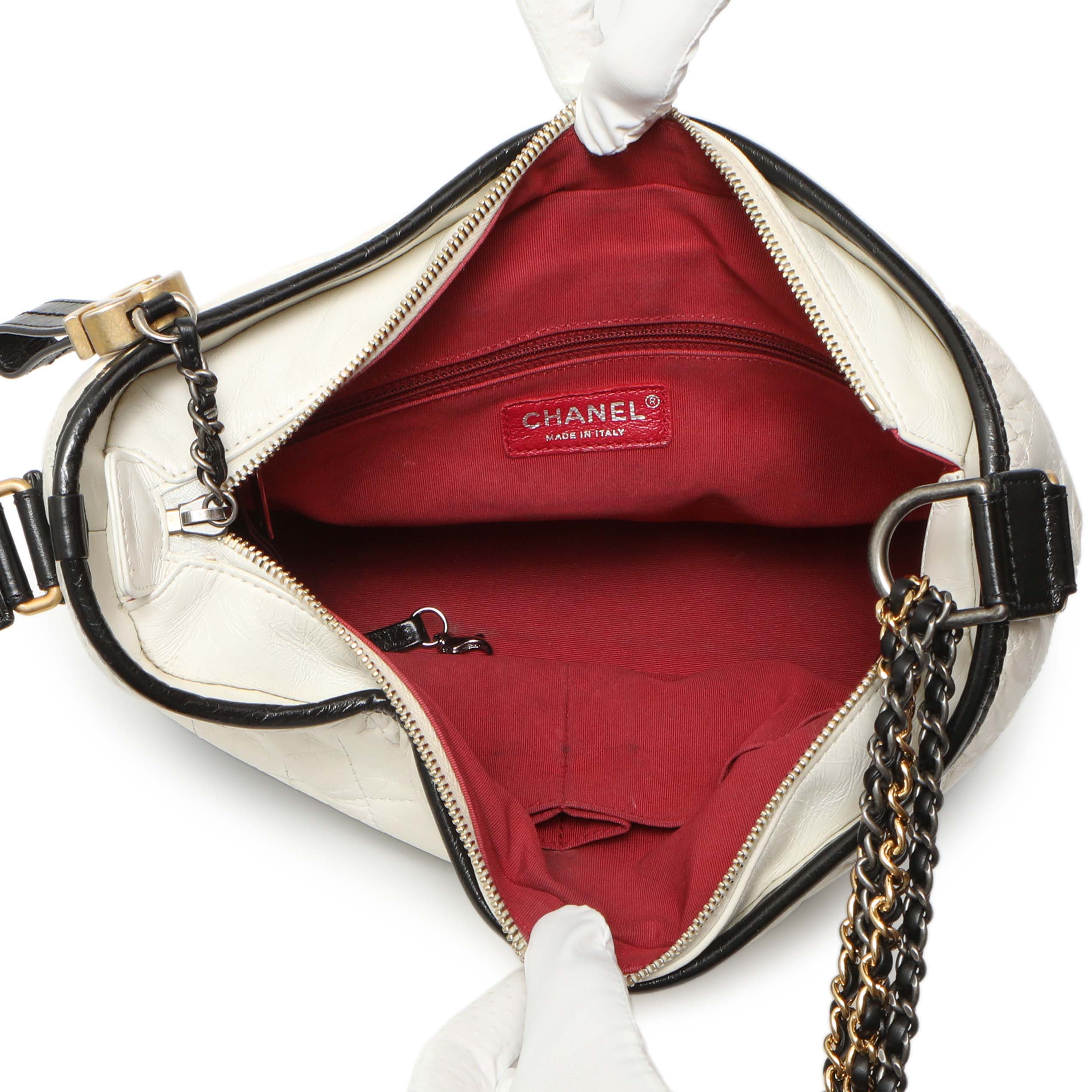 Chanel White Black Aged Calfskin Medium Gabrielle Hobo - Image 9