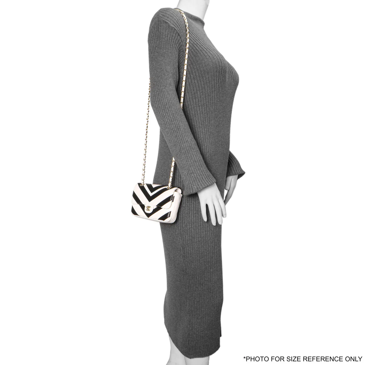 Chanel White Black Chevron Lambskin Stitched Mini Flap - Image 11