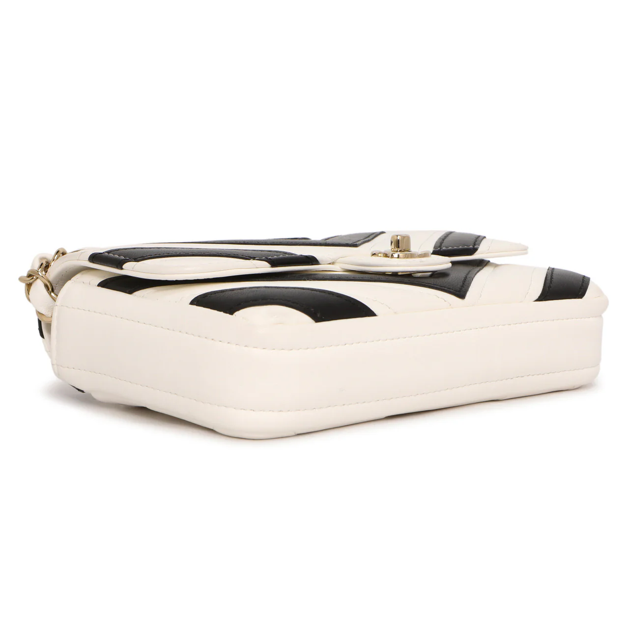 Chanel White Black Chevron Lambskin Stitched Mini Flap - Image 3