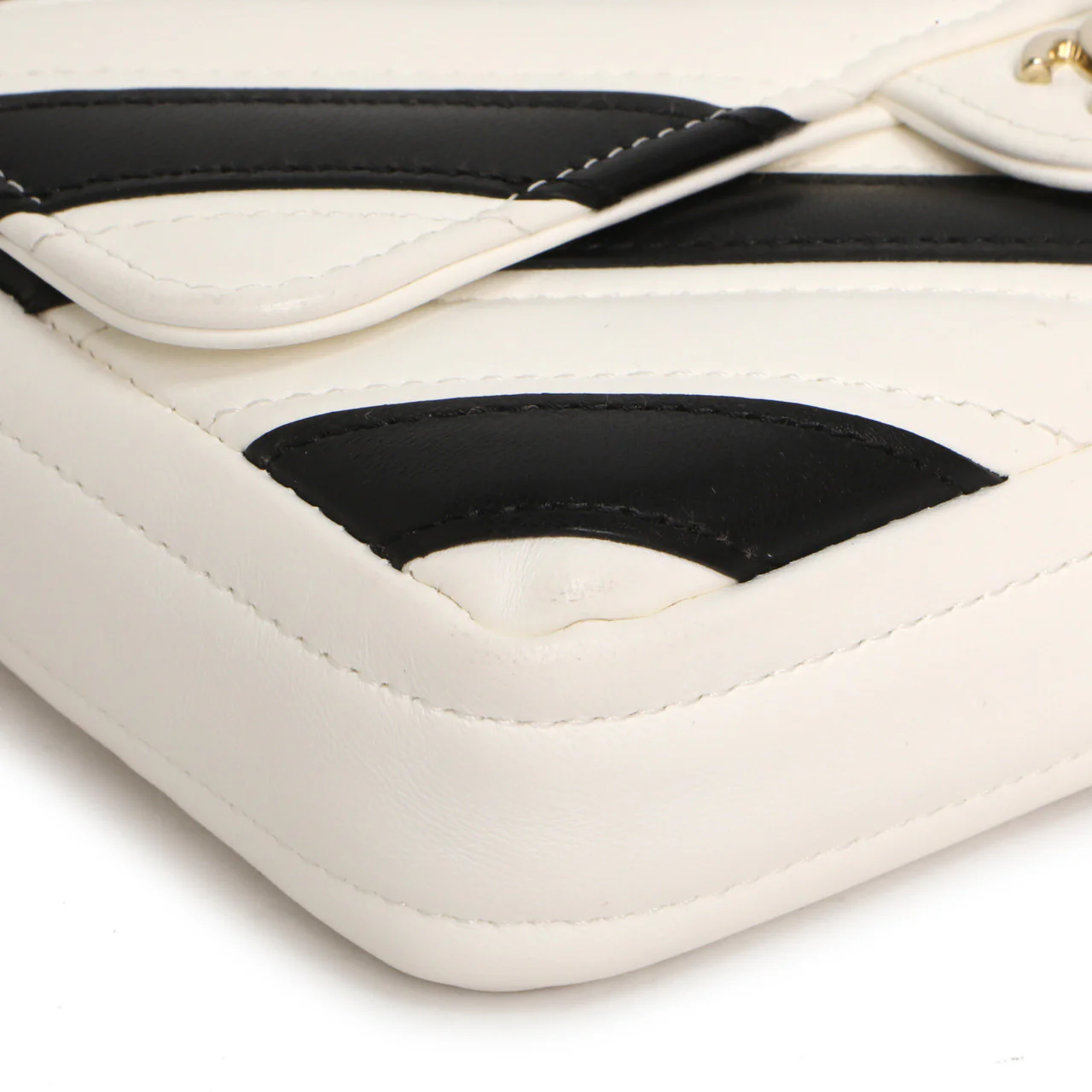Chanel White Black Chevron Lambskin Stitched Mini Flap - Image 4