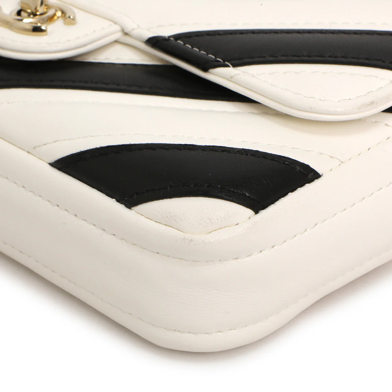 Chanel White Black Chevron Lambskin Stitched Mini Flap - Image 5