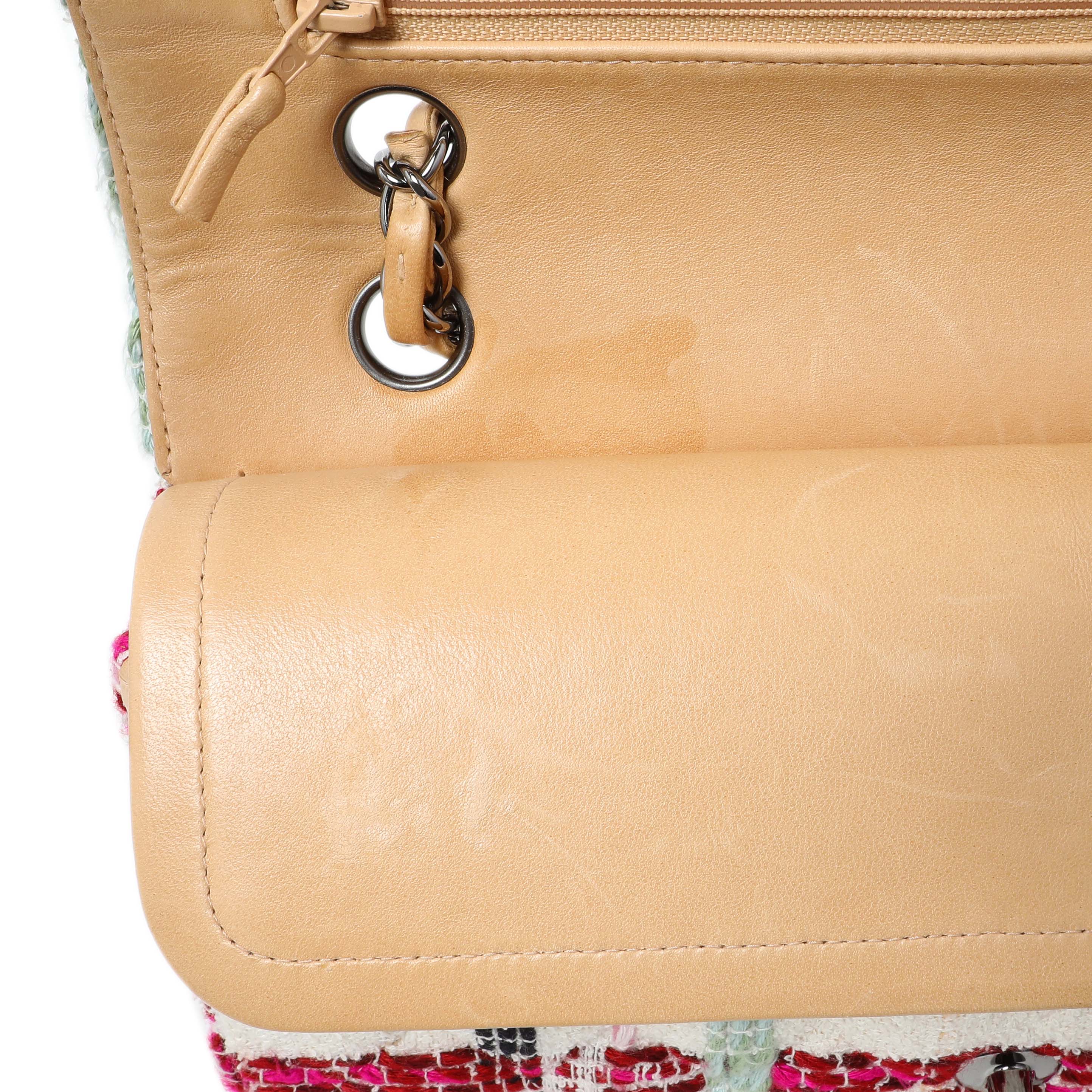 Chanel White Pink Tweed Quilted Medium Double Flap - Image 11