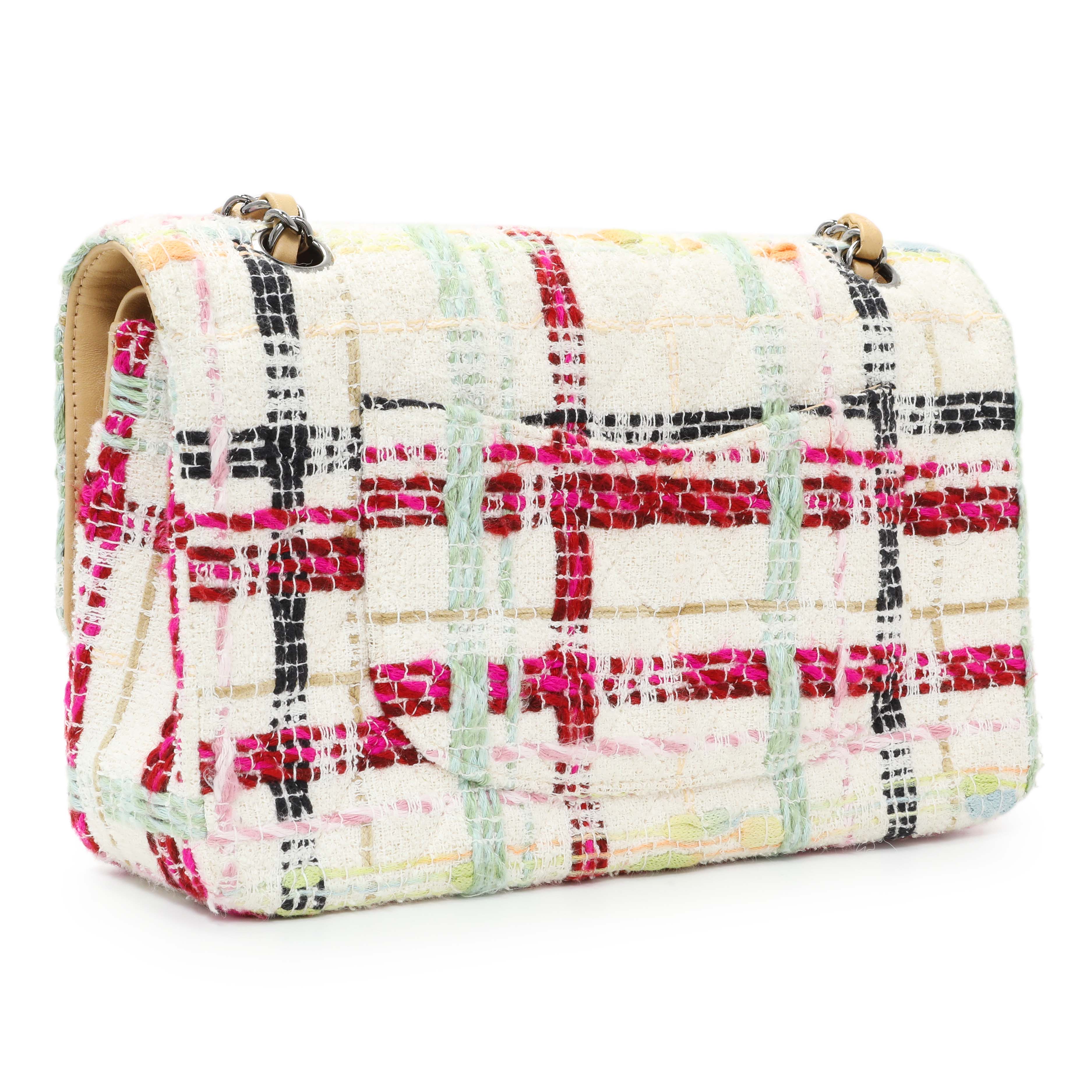 Chanel White Pink Tweed Quilted Medium Double Flap - Image 2