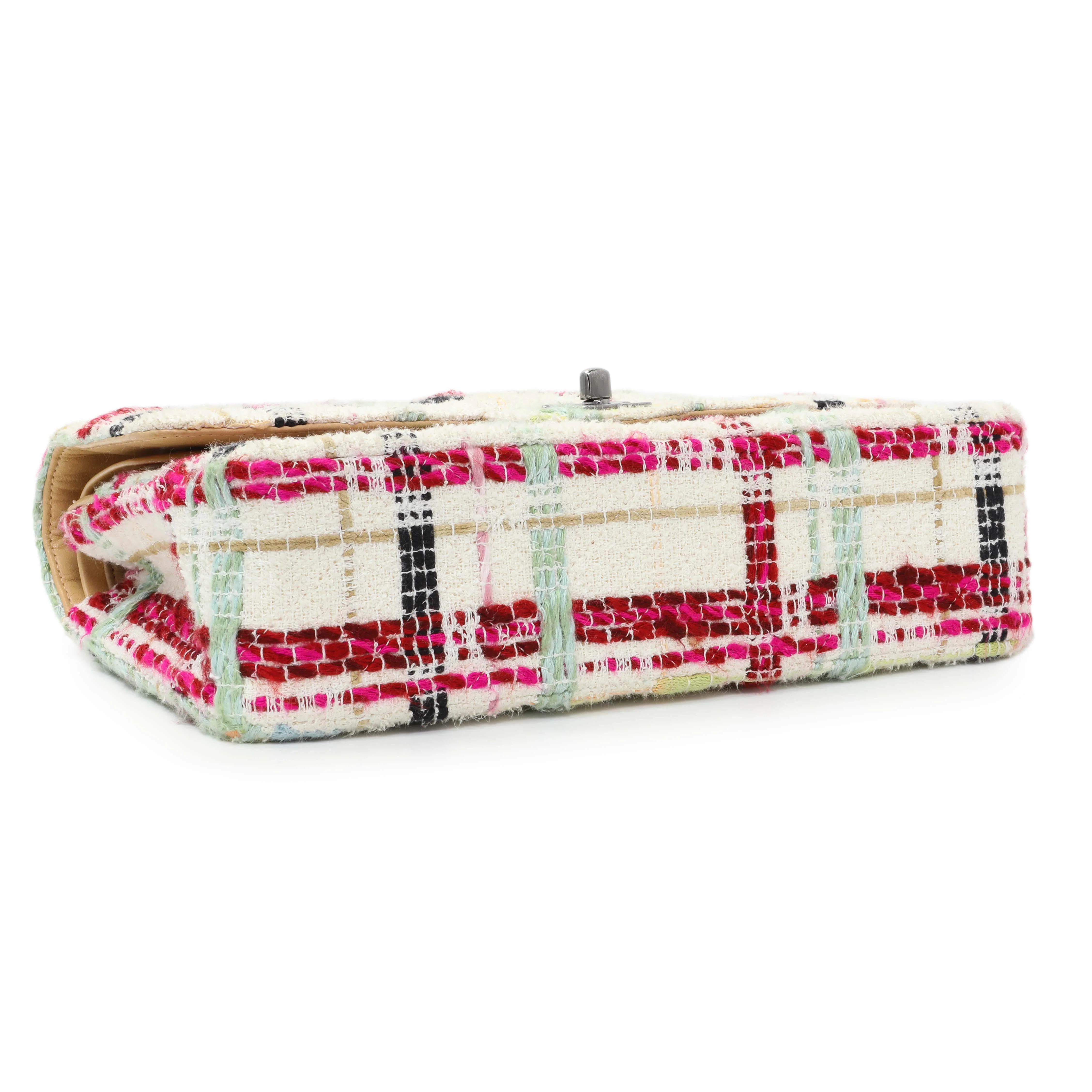 Chanel White Pink Tweed Quilted Medium Double Flap - Image 3