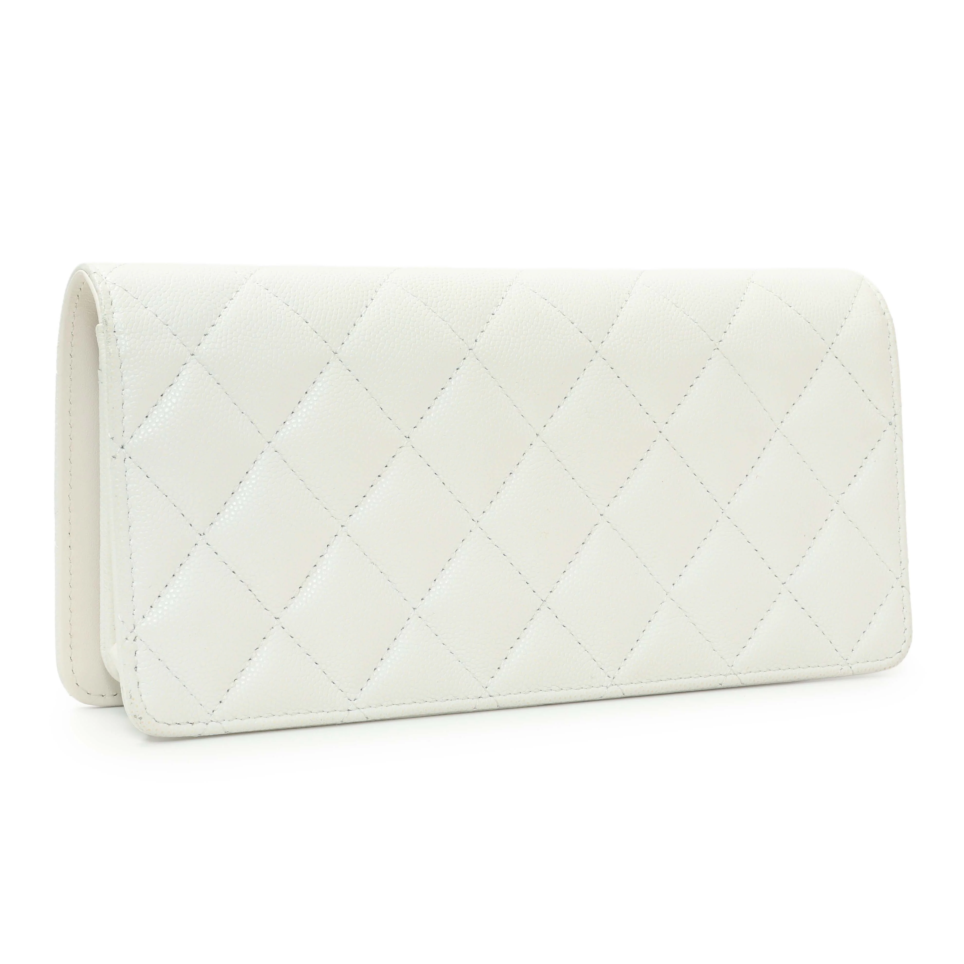 Chanel White Quilted Caviar Camellia Chain Flap - Image 2