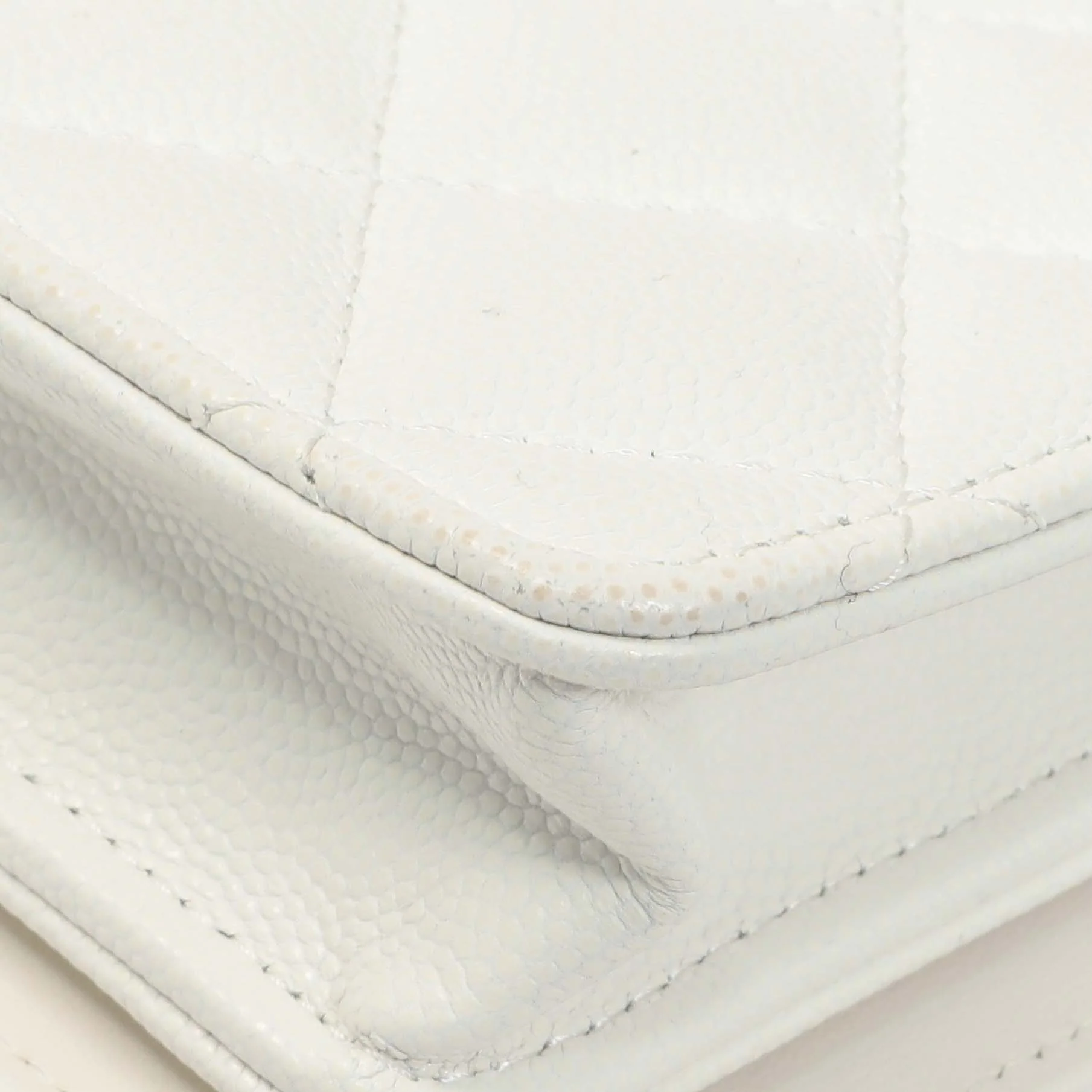 Chanel White Quilted Caviar Camellia Chain Flap - Image 7