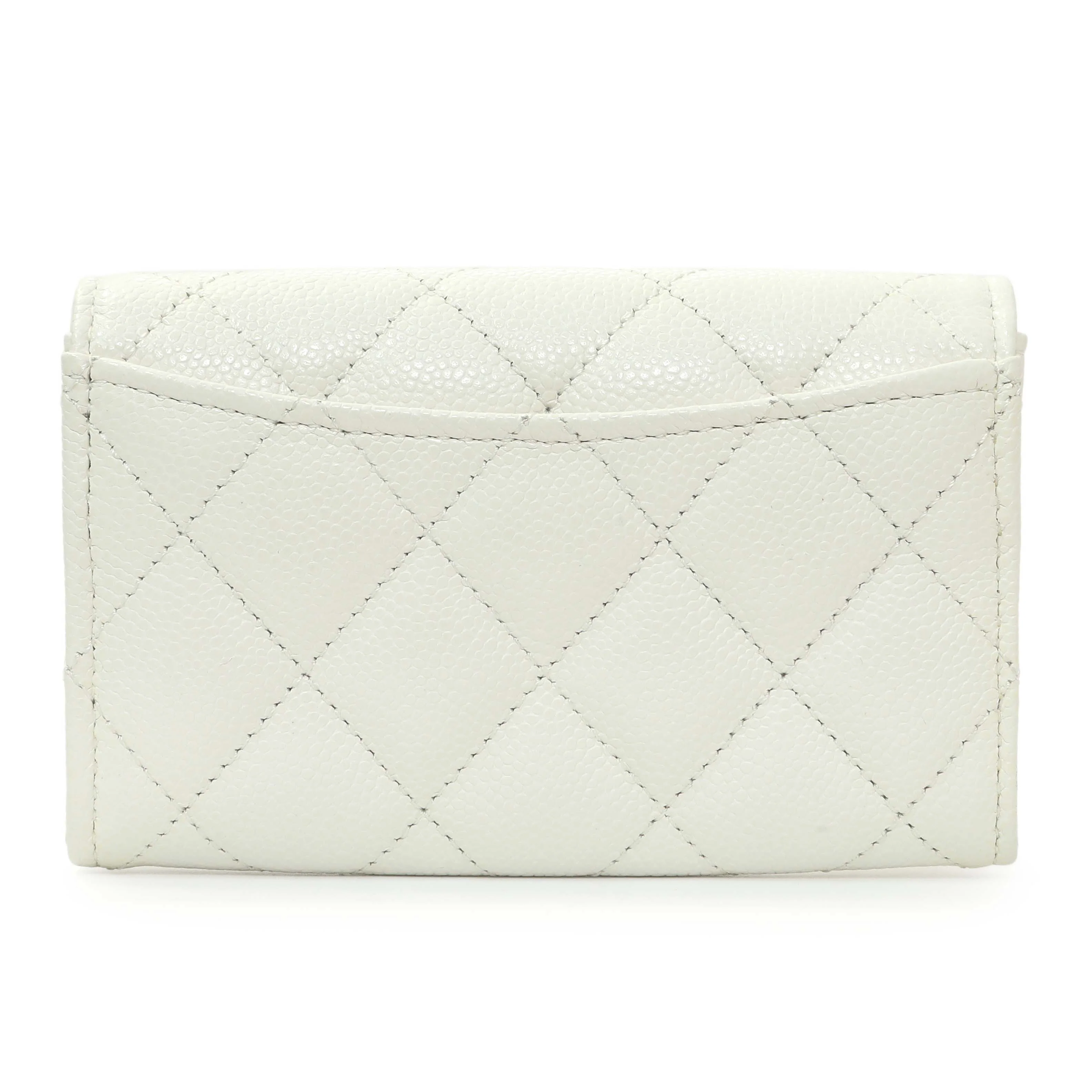 Chanel White Quilted Caviar Flap Card Holder - Image 2