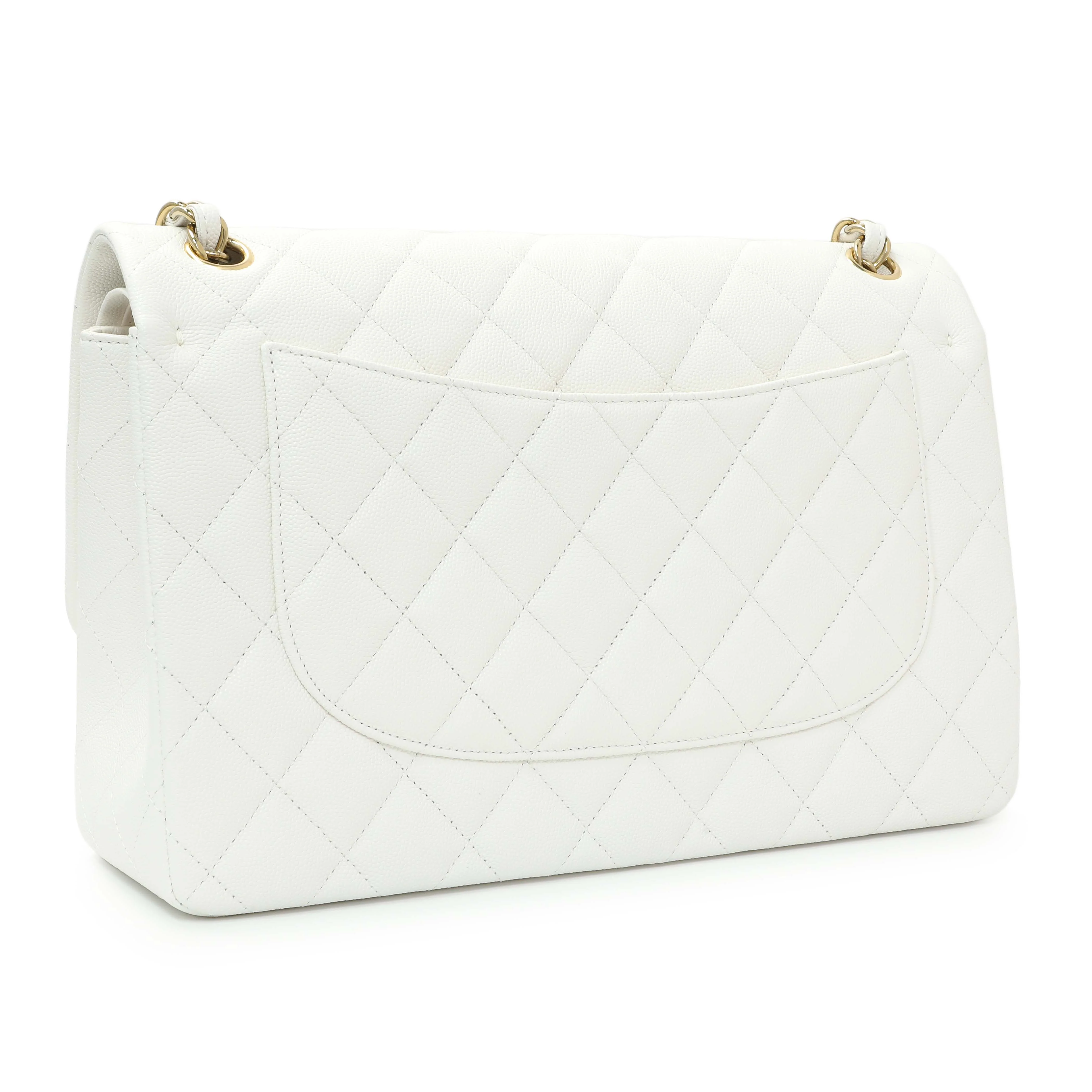 Chanel White Quilted Caviar Jumbo Double Flap - Image 2