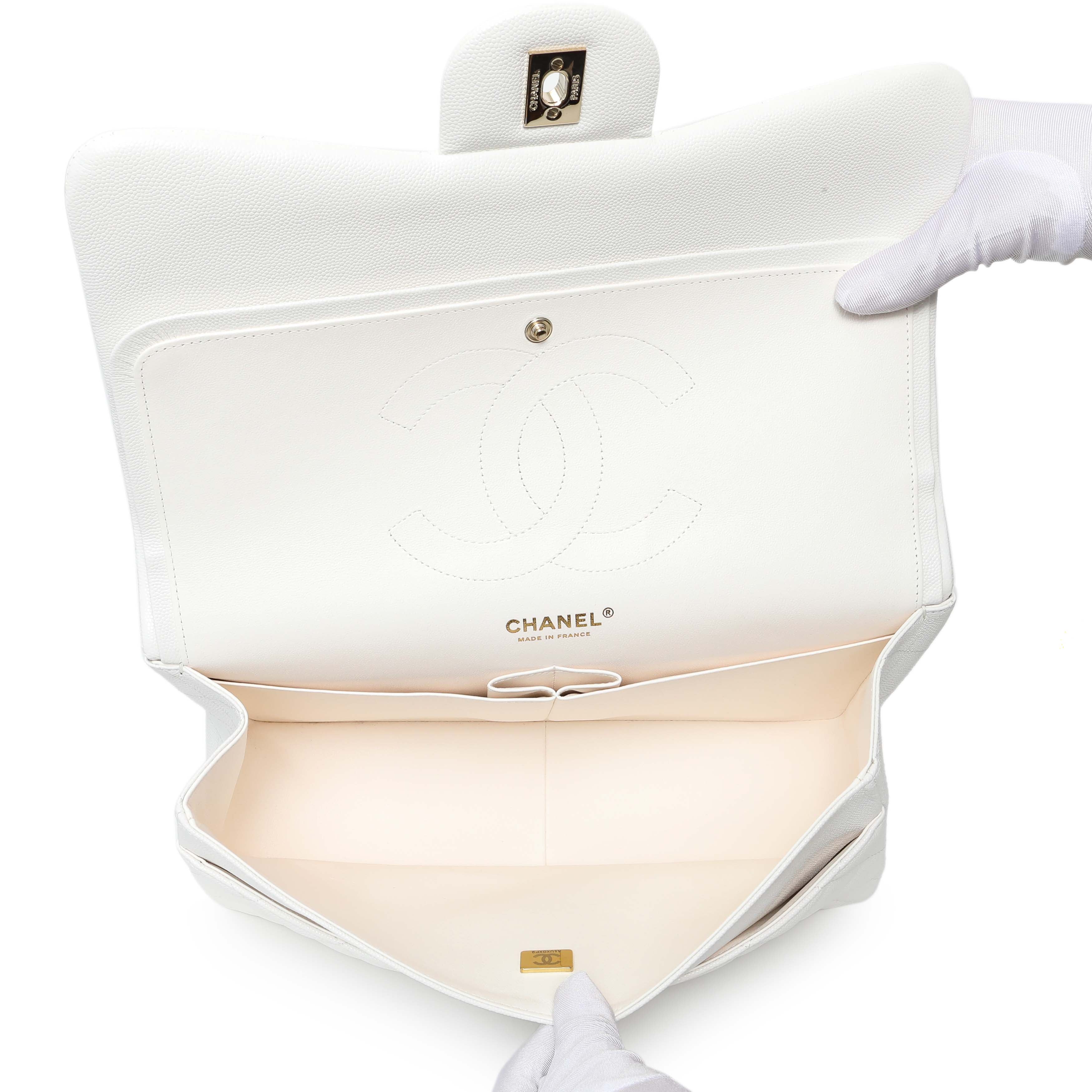 Chanel White Quilted Caviar Jumbo Double Flap - Image 4