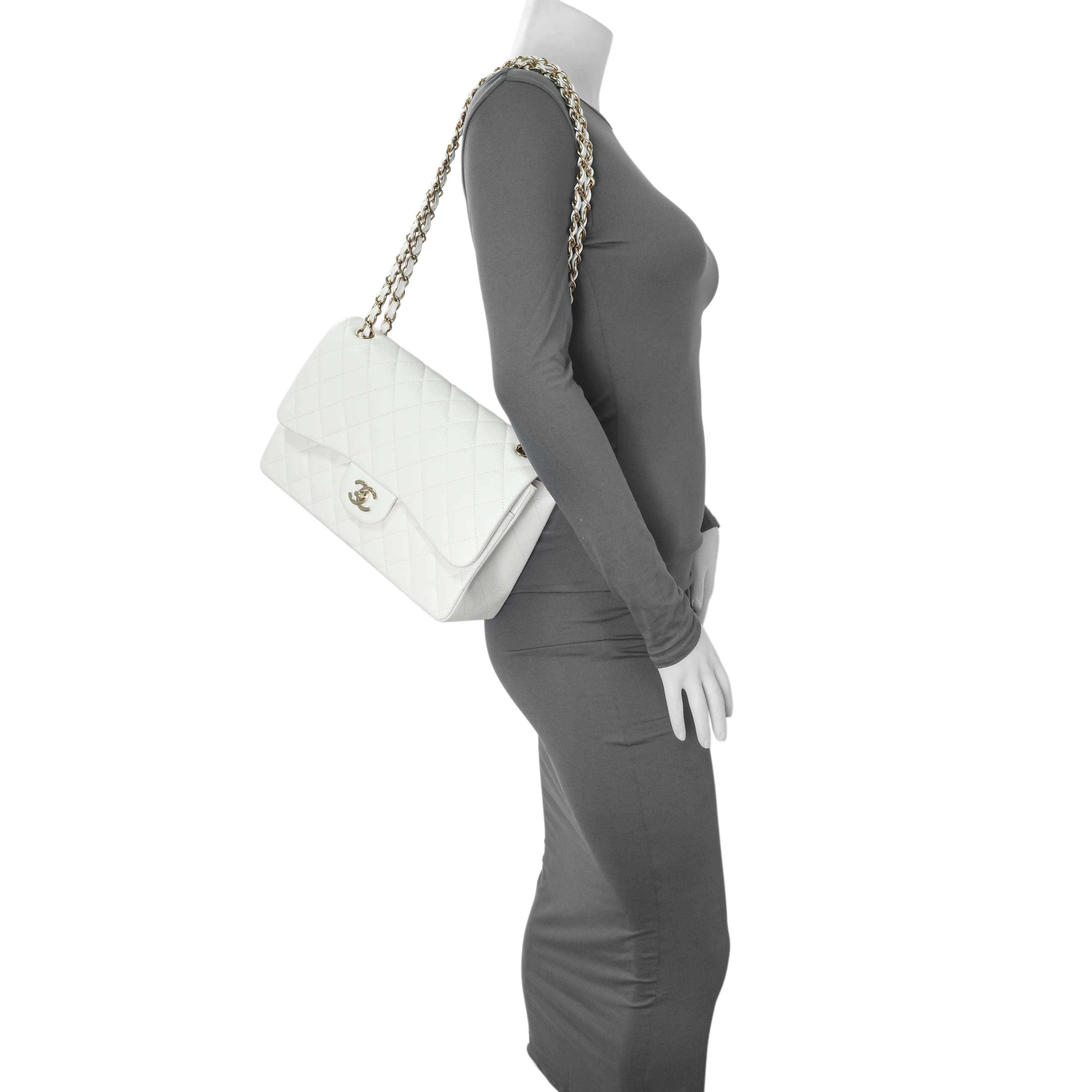 Chanel White Quilted Caviar Jumbo Double Flap - Image 7