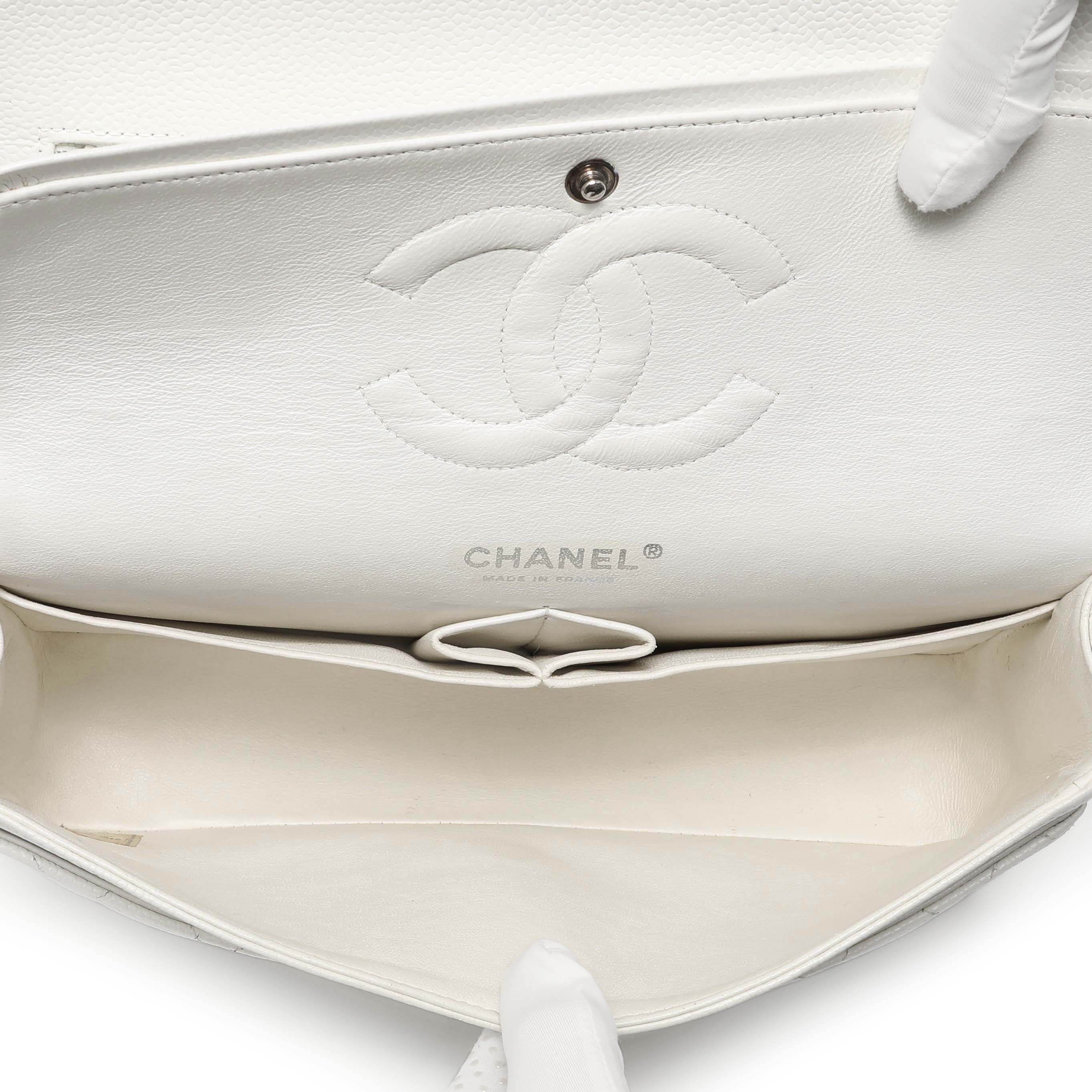 Chanel White Quilted Caviar Medium Classic Double Flap - Image 8
