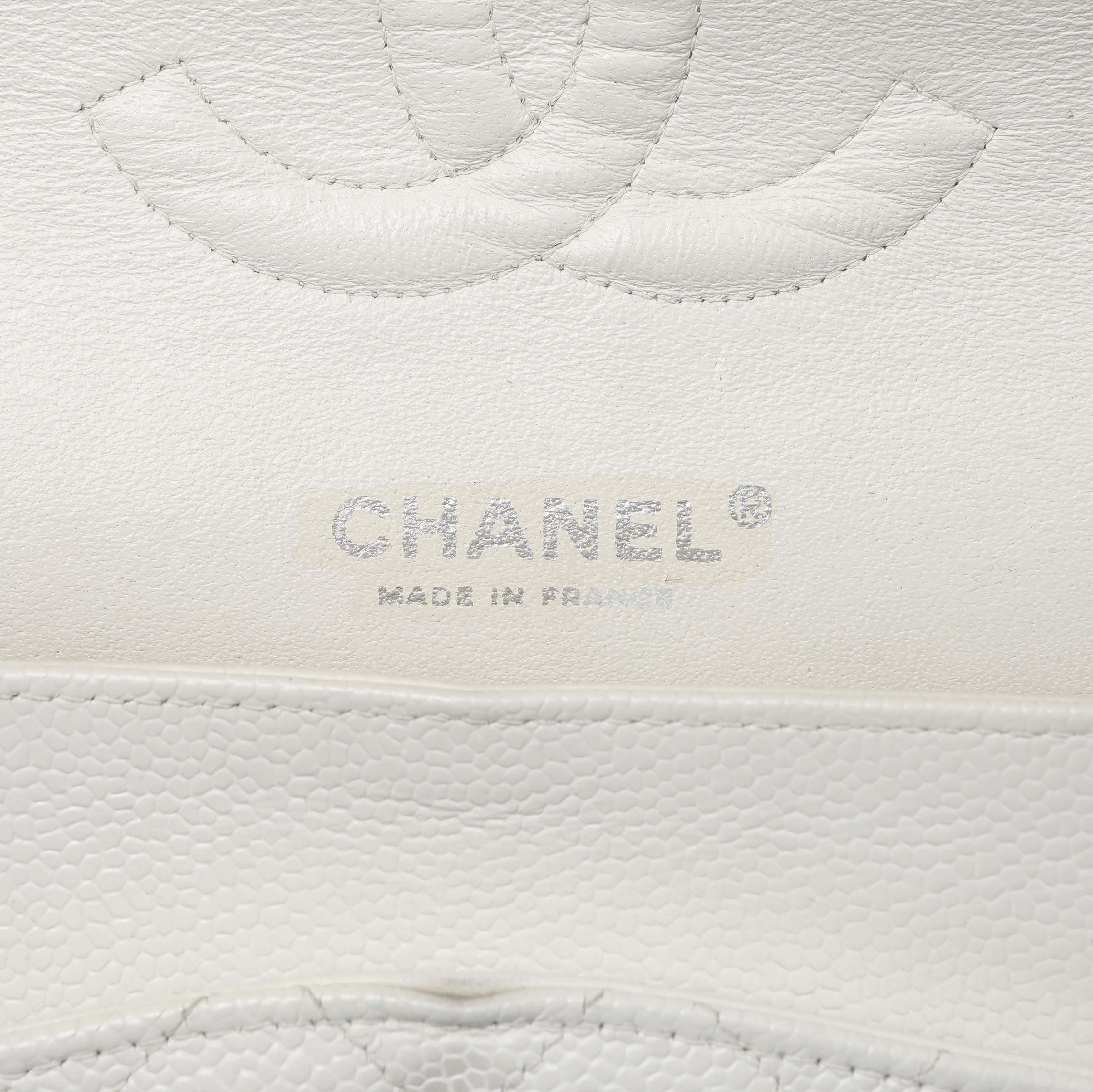 Chanel White Quilted Caviar Medium Classic Double Flap - Image 9