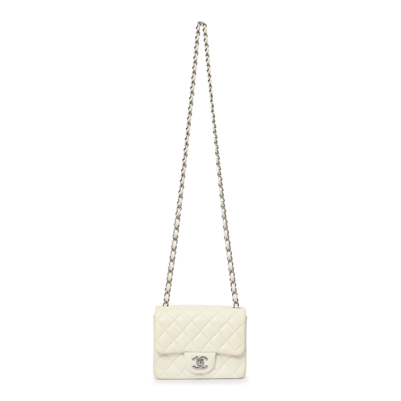 Chanel White Quilted Lambskin Mini Square Flap