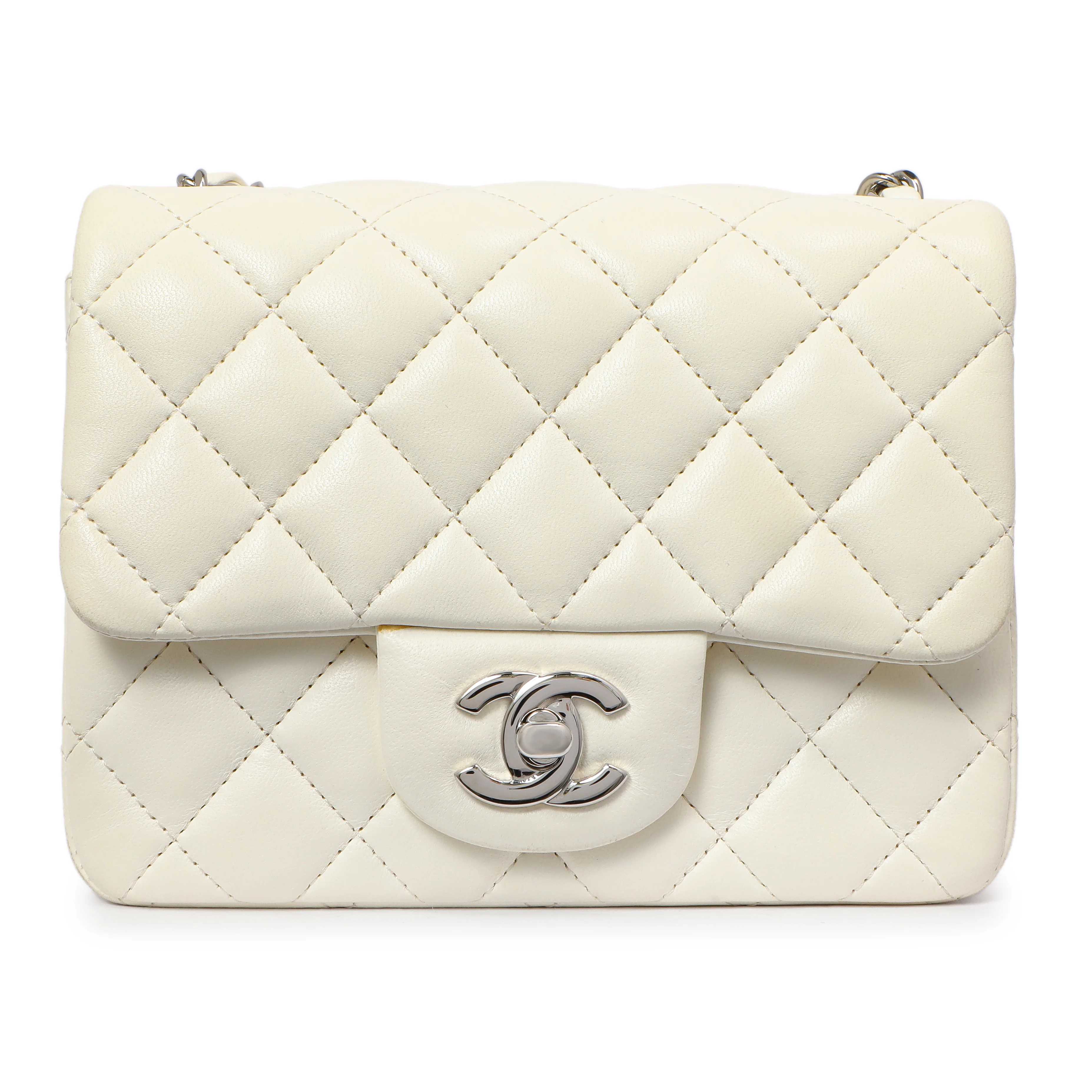 Chanel White Quilted Lambskin Mini Square Flap - Image 2