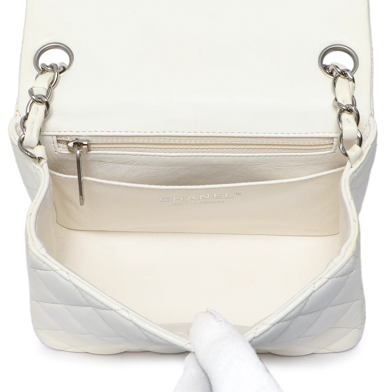 Chanel White Quilted Lambskin Mini Square Flap - Image 9