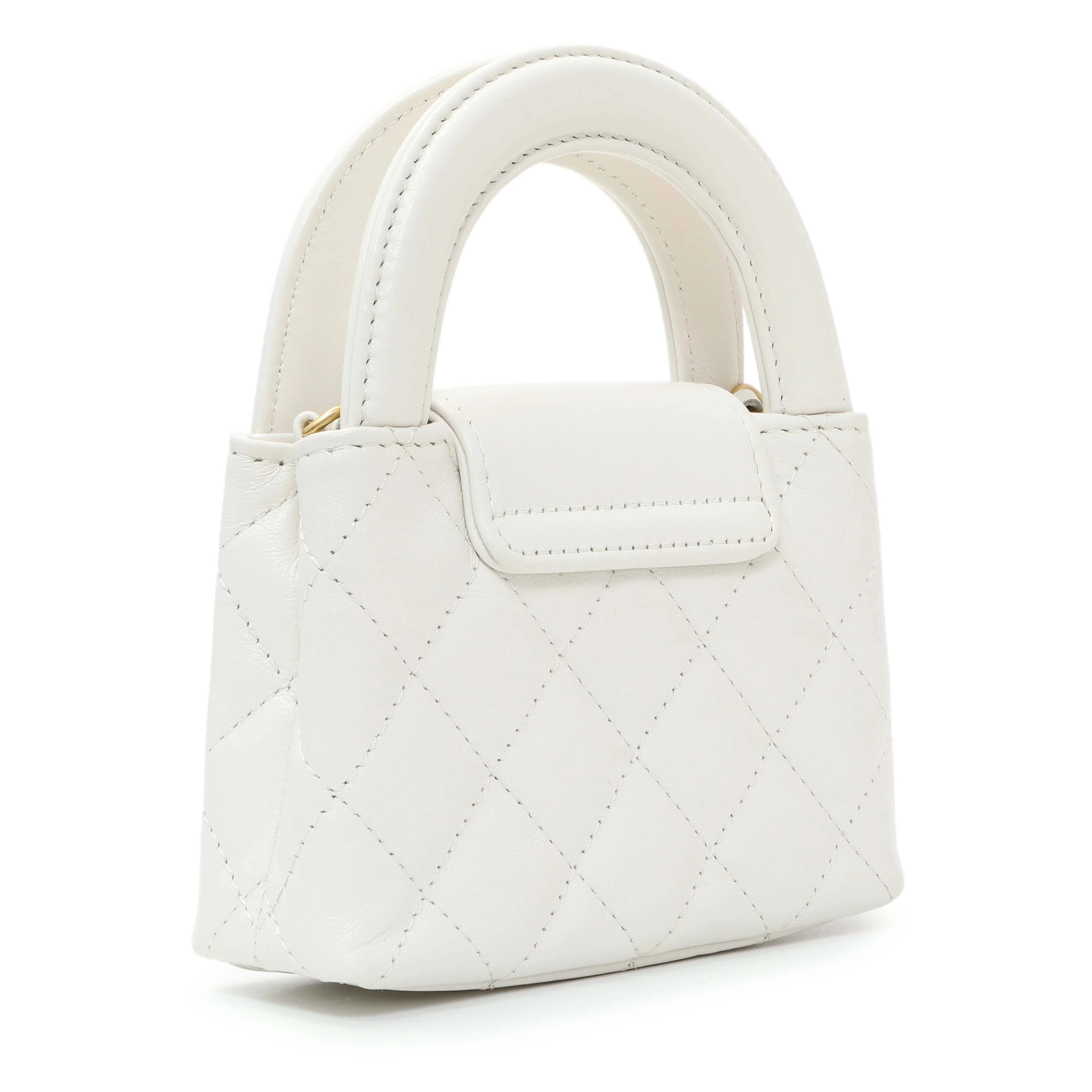Chanel White Shiny Aged Calfskin Quilted Mini Nano Kelly Shopper - Image 2