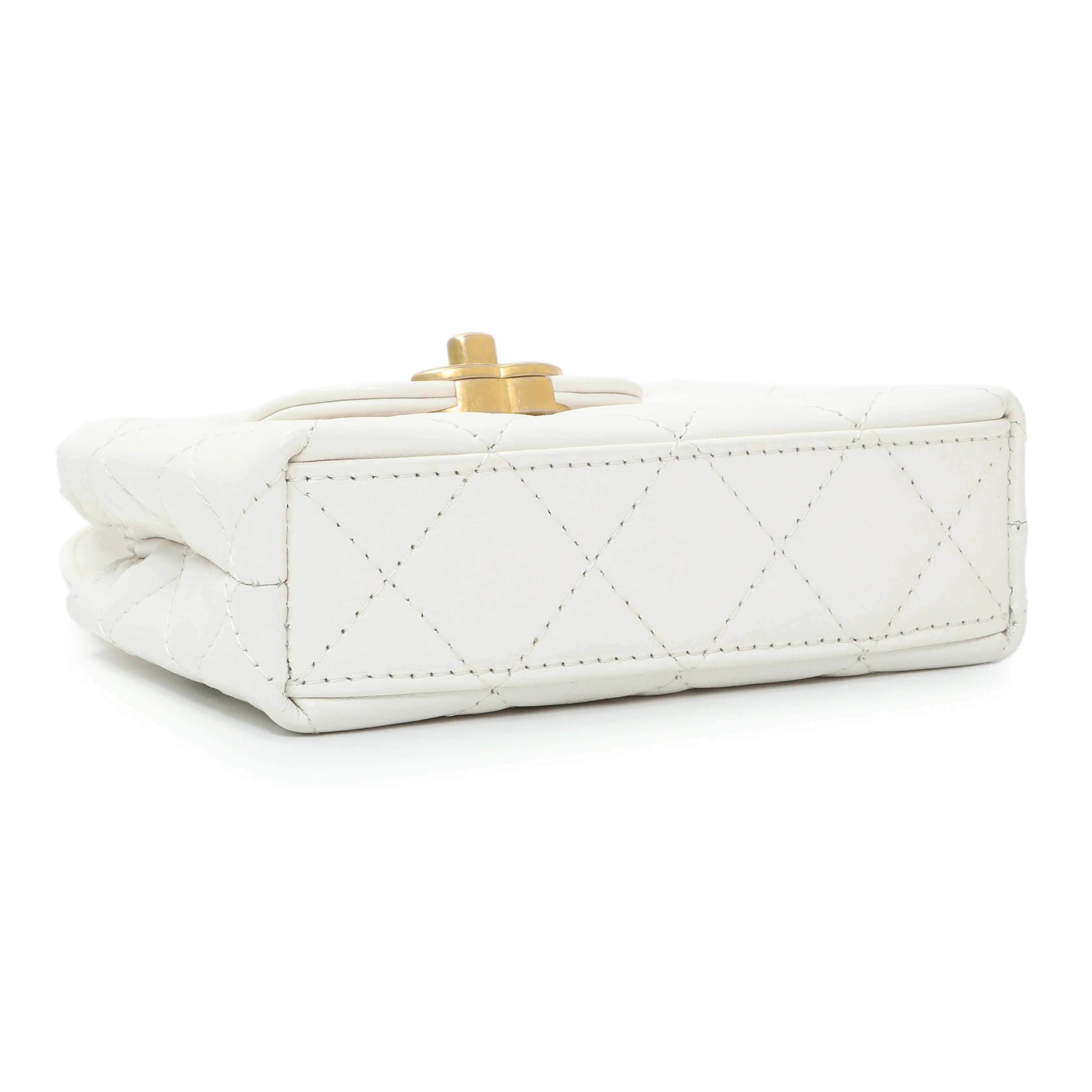 Chanel White Shiny Aged Calfskin Quilted Mini Nano Kelly Shopper - Image 3