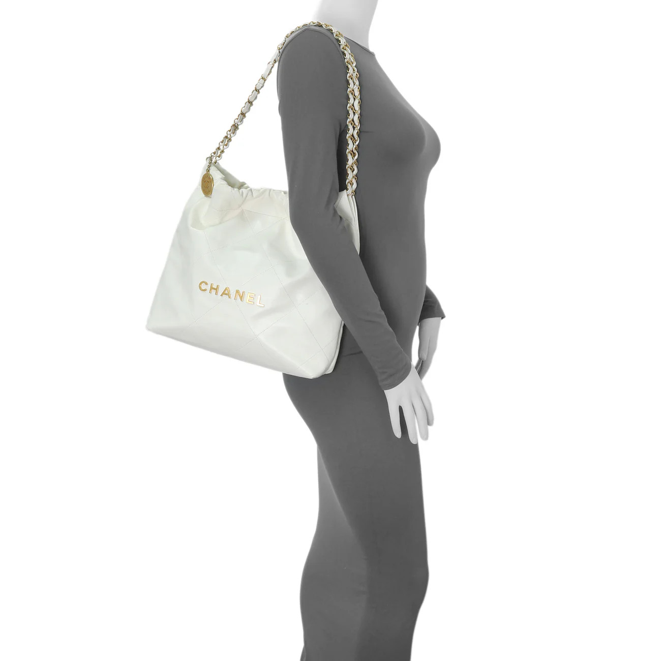 Chanel White Shiny Quilted Calfskin Small Chanel 22 - Image 12