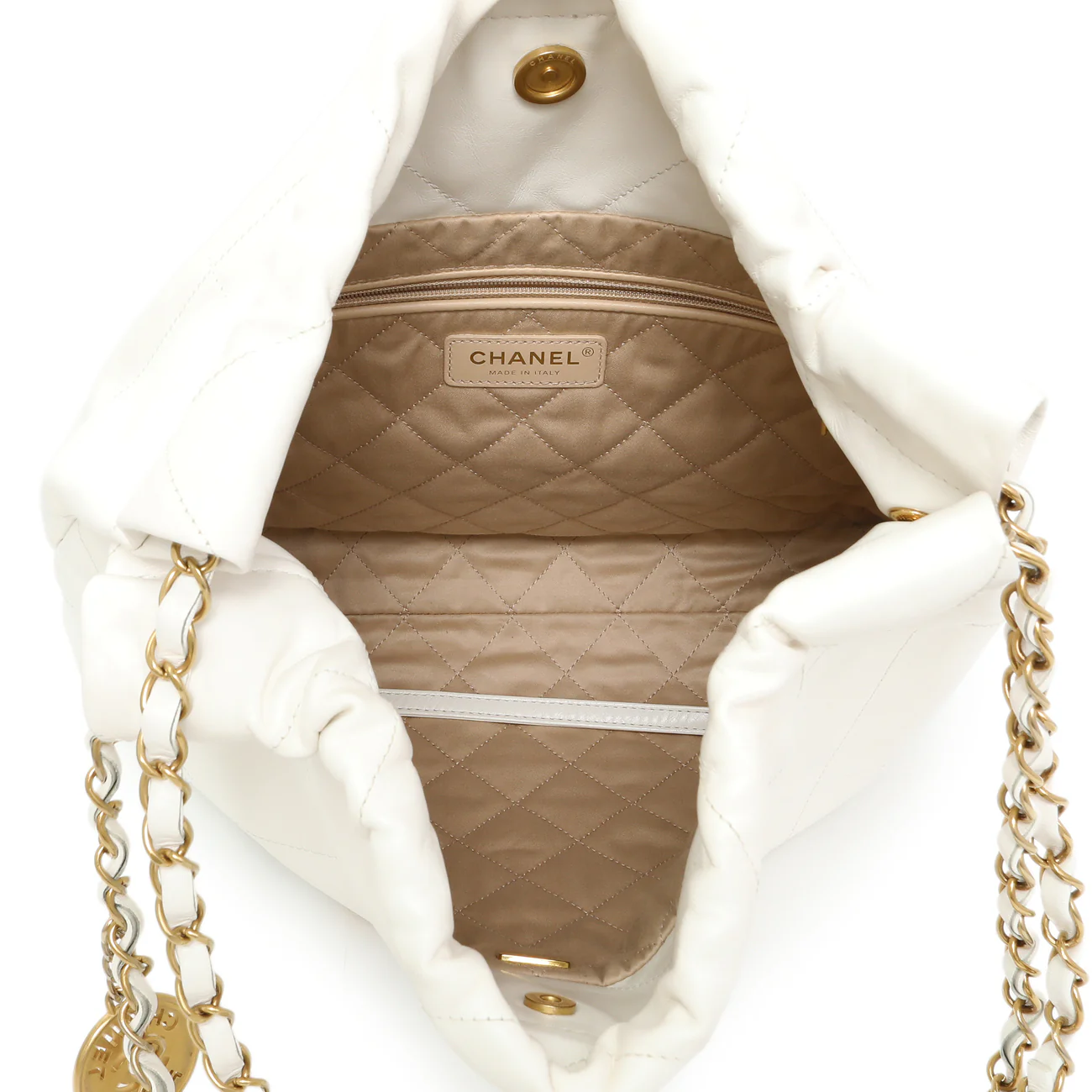 Chanel White Shiny Quilted Calfskin Small Chanel 22 - Image 8