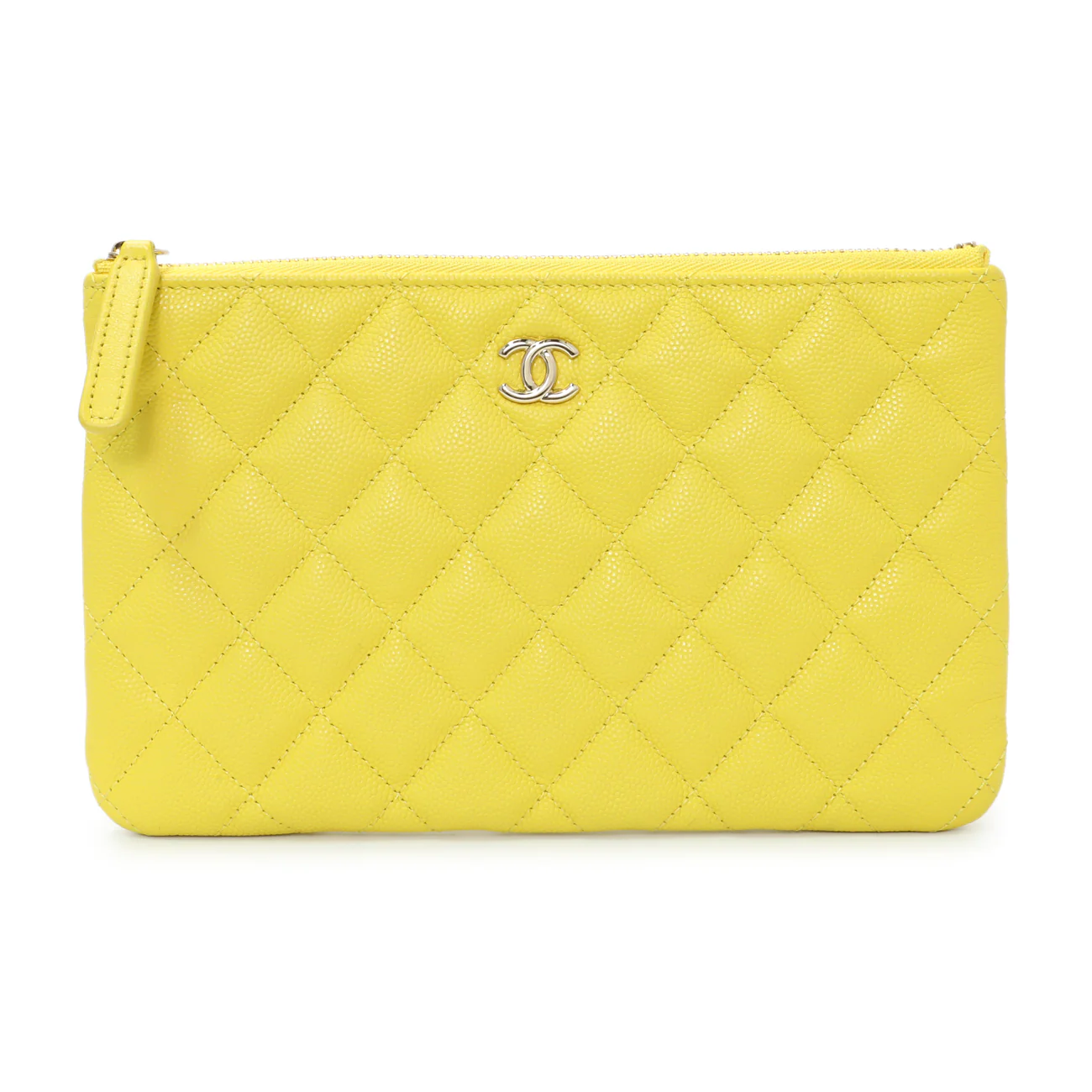 Chanel Yellow Quilted Caviar Cosmetic Case
