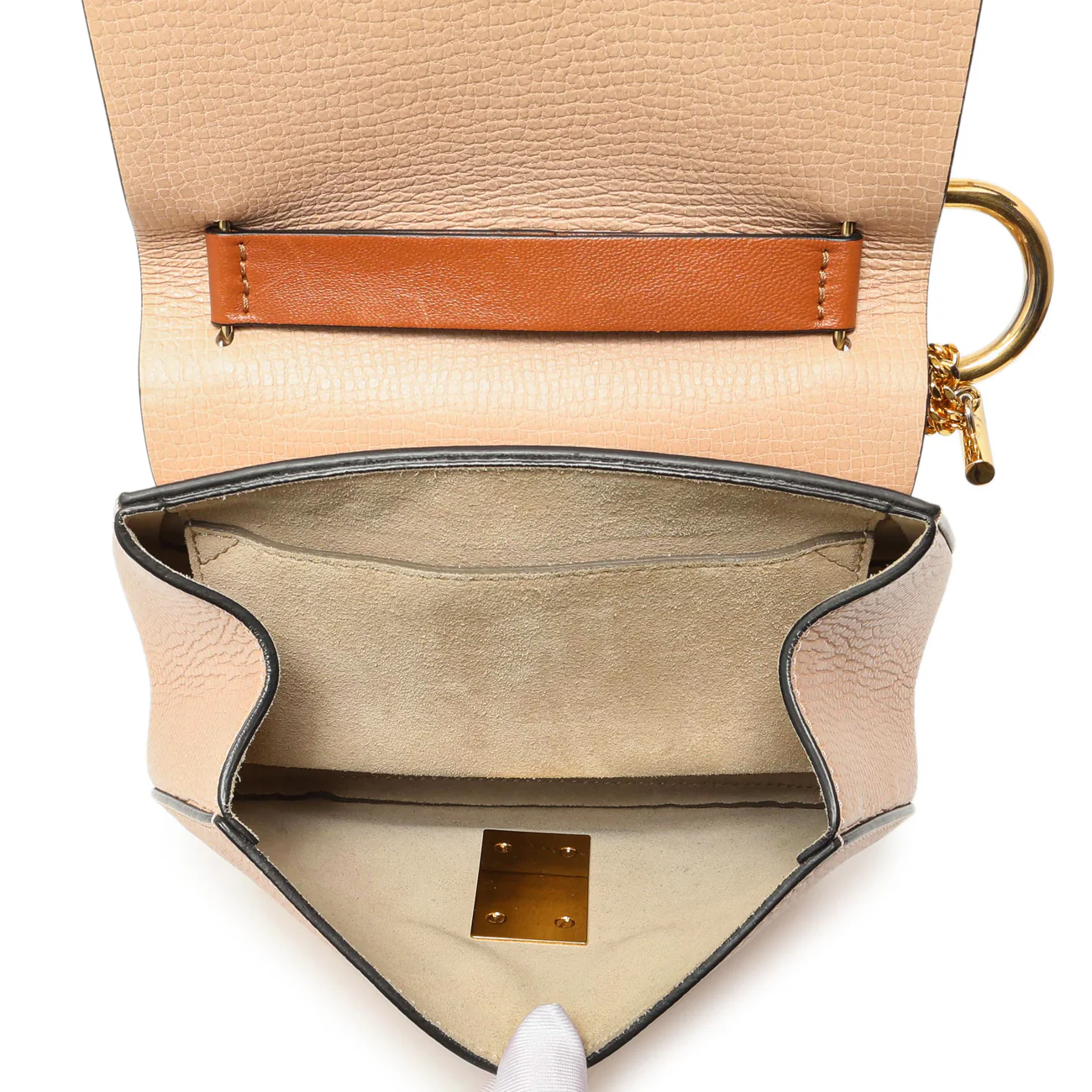Chloe Beige Caramel Grained Calfskin Mini Drew Shoulder Bag - Image 4