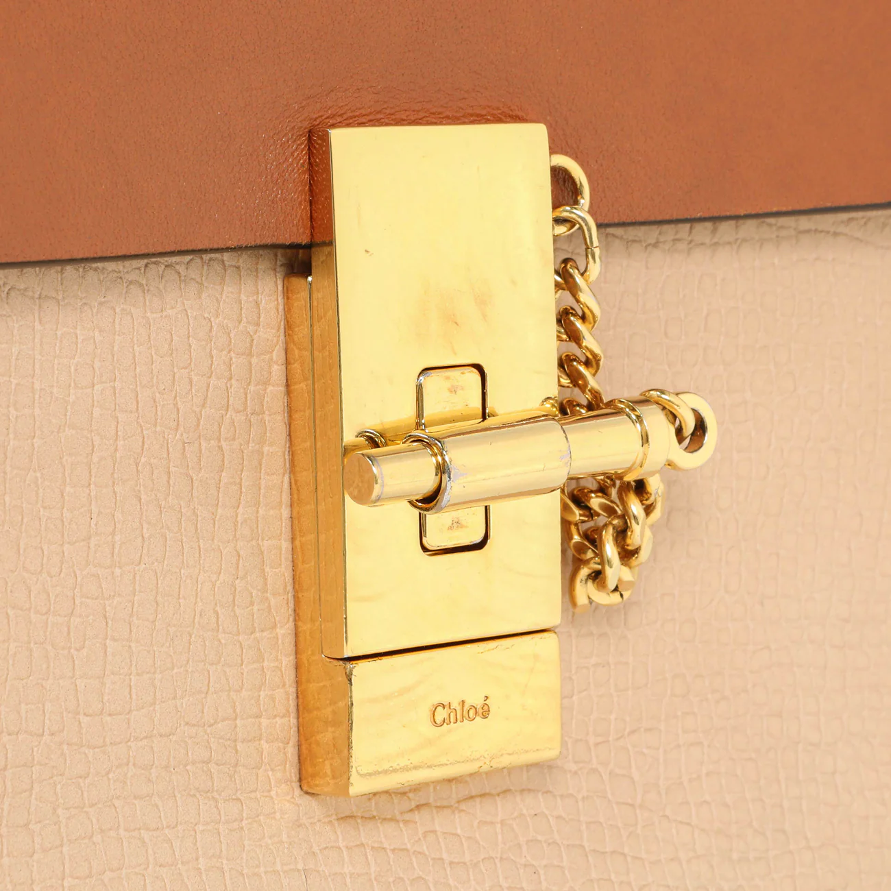 Chloe Beige Caramel Grained Calfskin Mini Drew Shoulder Bag - Image 7