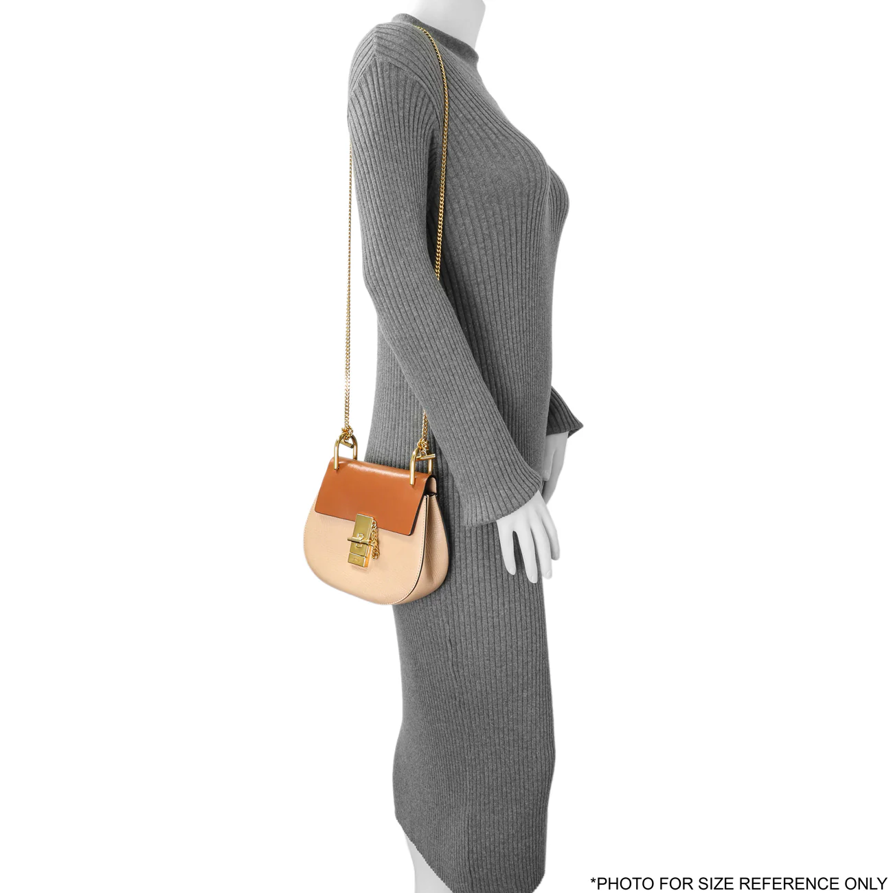 Chloe Beige Caramel Grained Calfskin Mini Drew Shoulder Bag - Image 8