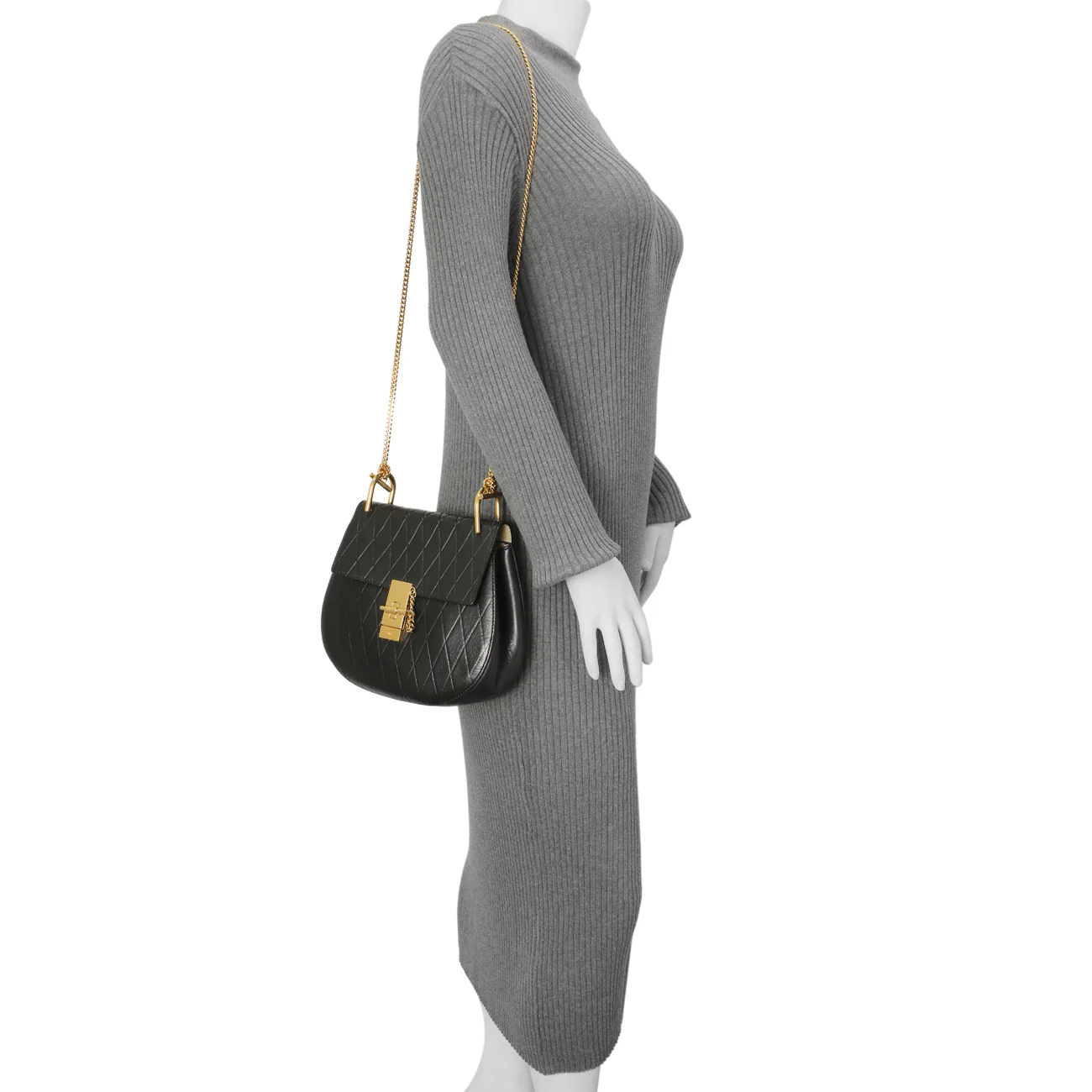 Chloe Black Diamond Embossed Lambskin Drew Shoulder Bag - Image 8